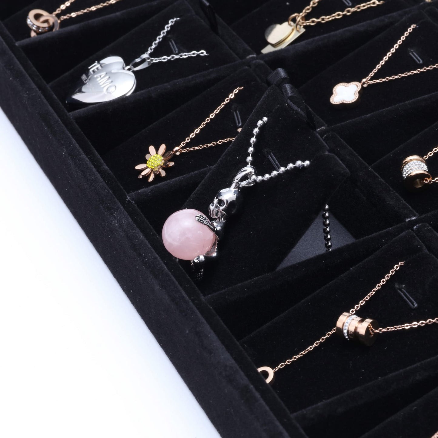 Mornajina 24 Grids Stackable Jewelry Tray Organizer with Removable Dividers, Velvet Jewelry Display Tray for Earrings Necklaces Bracelet Rings Display Showcase - Black