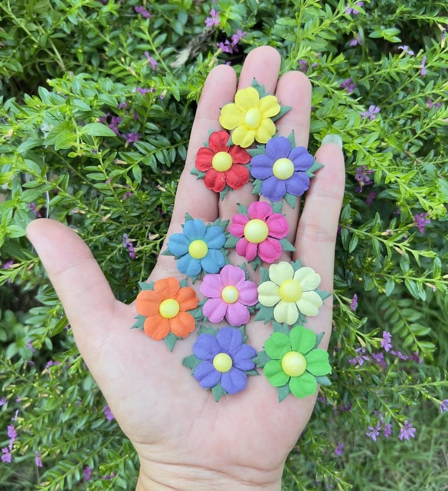 DUONGJAIS BRAND Handmade 100 Pcs Lovely Mulberry Paper Flowers 30x30mm Scrapbooking Wedding DIY Craft Supplies Card Paper Flowers Craft Projects Artificial Flowers. (.10 Colors..)