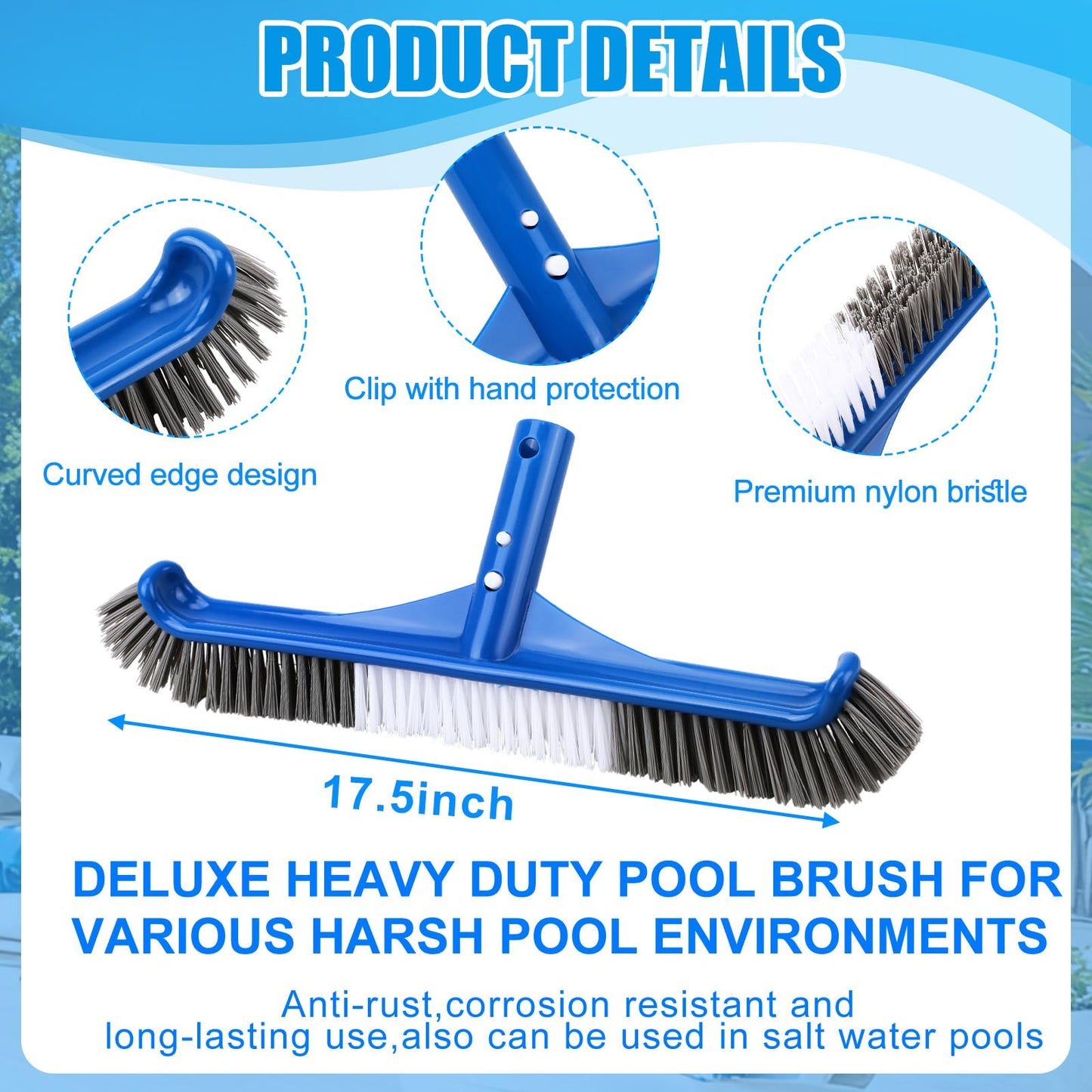 Innconee 4 Pcs Swimming Pool Cleaning Kit Including Pool Vacuum Head with 1-1/2" x 30 ft Hoses Flexible Head with Wheels and Pole 14 '' Cleaning Brush for Inground Above Ground Swimming Supplies