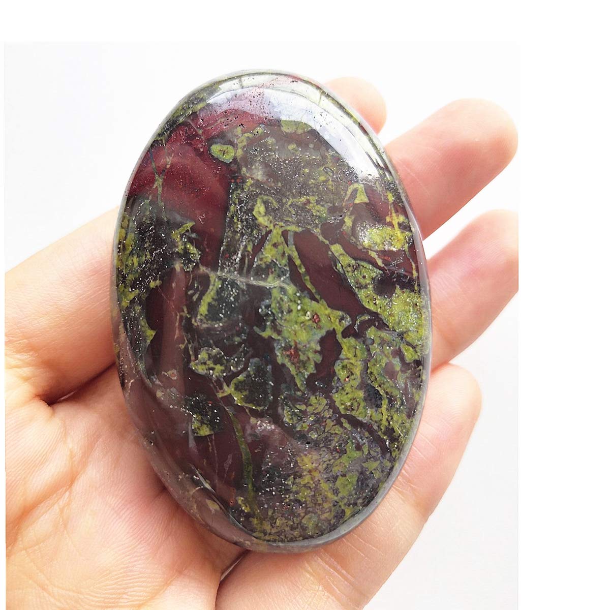 Loveliome Natural Dragon Bloodstone Oval Polished Worry Stones, Healing Crystal Indoor Fountain Stones Massage Energy Anxiety Relief Items