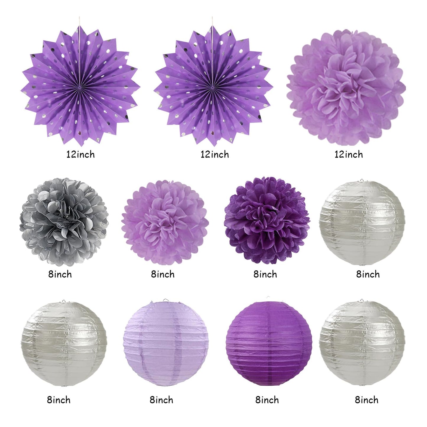 Purple Lilac-Lavender Silver Women Birthday Party-Decorations - 21pc Happy Banner,Paper Lanterns Streamers,Tissue Pom Poms Honeycomb Flower Fan, Girls Hanging Decor Supplies Garland Backdrop Huglony