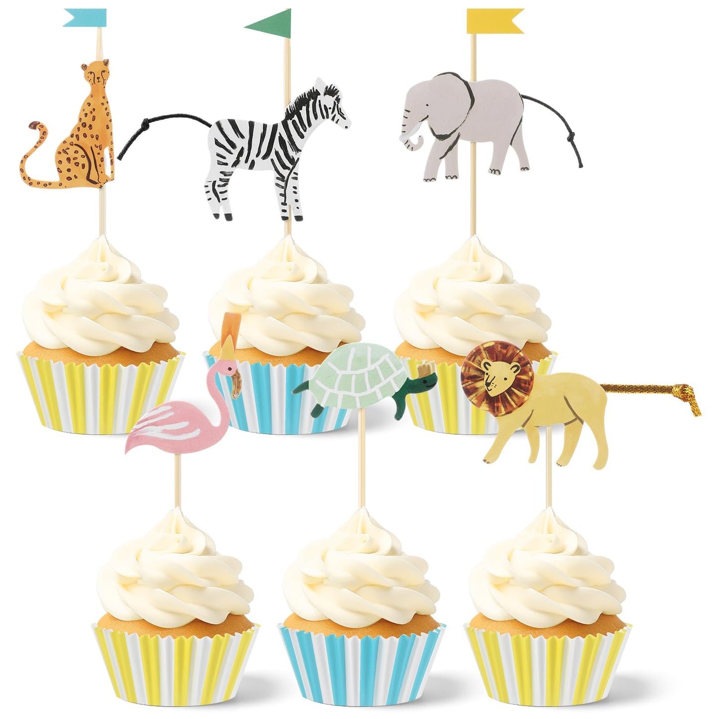 Reallnaive 36 Set Safari Cupcake Toppers Animals Cupcake Kit Safari Woodland Jungle Party Supplies for Jungle Theme Baby Shower Zoo Wild Animal Birthday