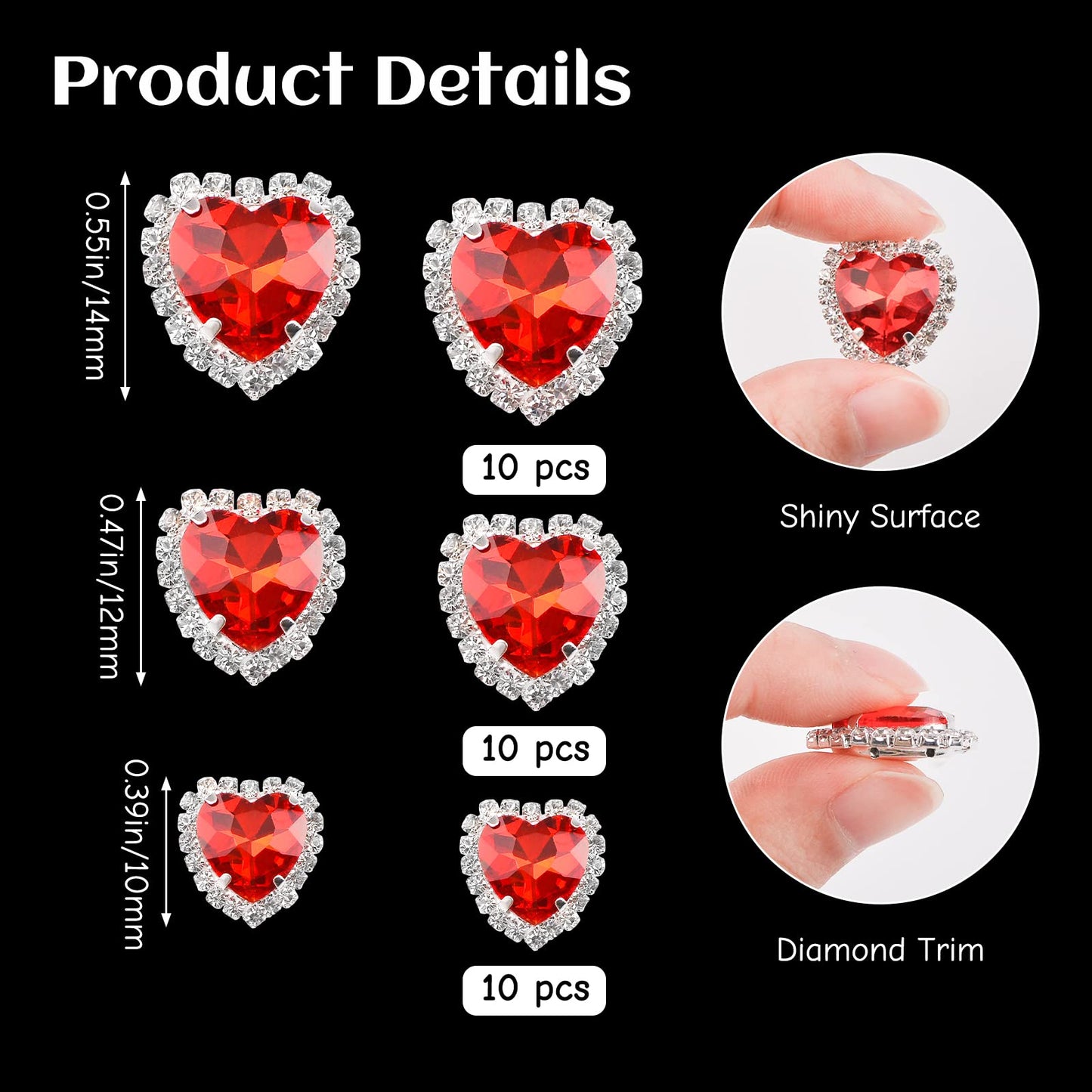 URROMA 30 Pieces Rhinestones Buttons Embellishments, Heart Rhinestones for Crafts Flat Back Pearl Crystal Rhinestone Buttons for Sewing DIY Clothing Wedding Party Home Decoration