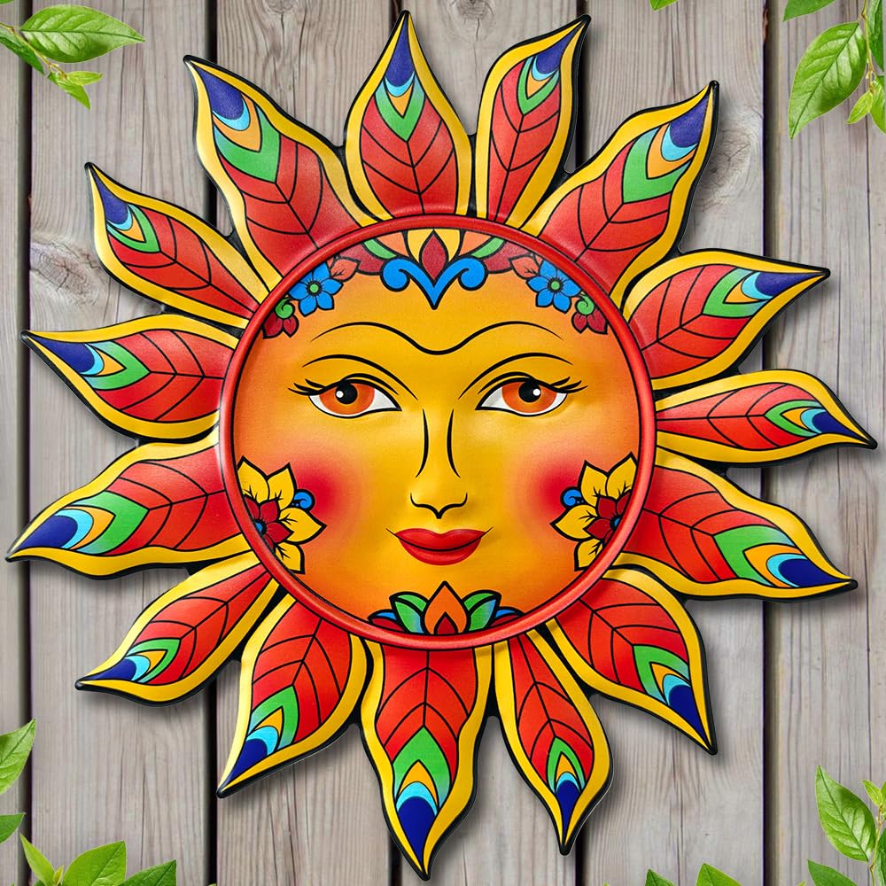 Daogtc Metal Sun Flower Wall Decor,13inches Sun Wall Art Hanging Decoration for Indoor and Outdoor, Garden Farmhouse Yard Patio Fence Living Room Bedroom Decor