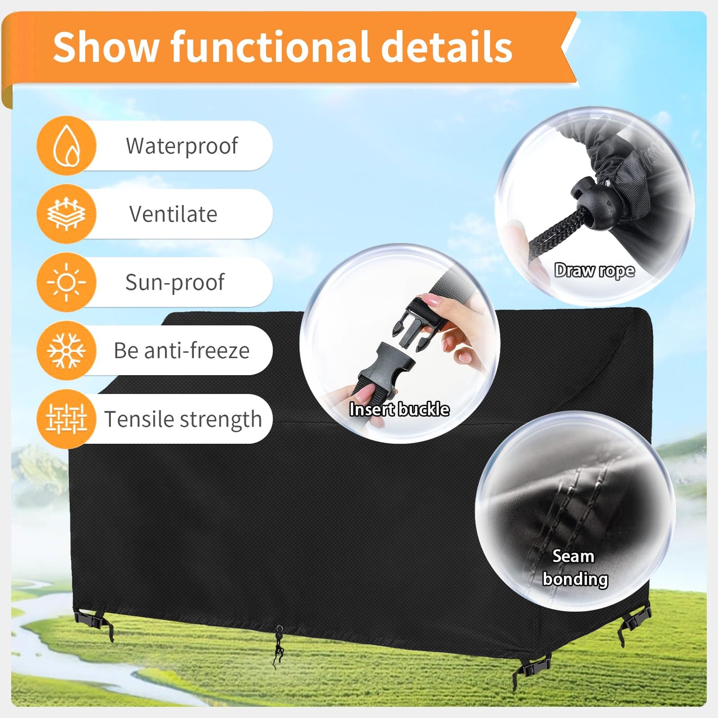 YYJAILZQ 2-Person Outdoor Glider Bench Cover Waterproof,Double Patio Gliders Rocking Chair Covers with Buckle,Wind-Proof/Anti-Uv Outside Loveseat Cover, 420D Oxford (44 * 30 * 35/24in,Black)