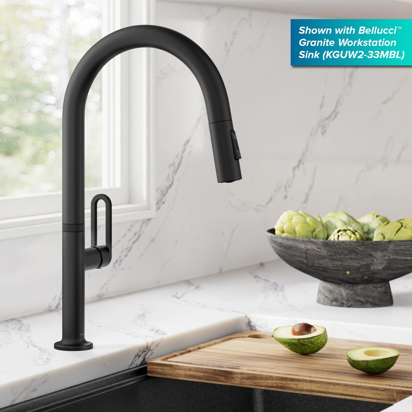 KRAUS Vetra 2-Function Single Handle Pull Down Kitchen Faucet in Matte Black, KPF-2850MB