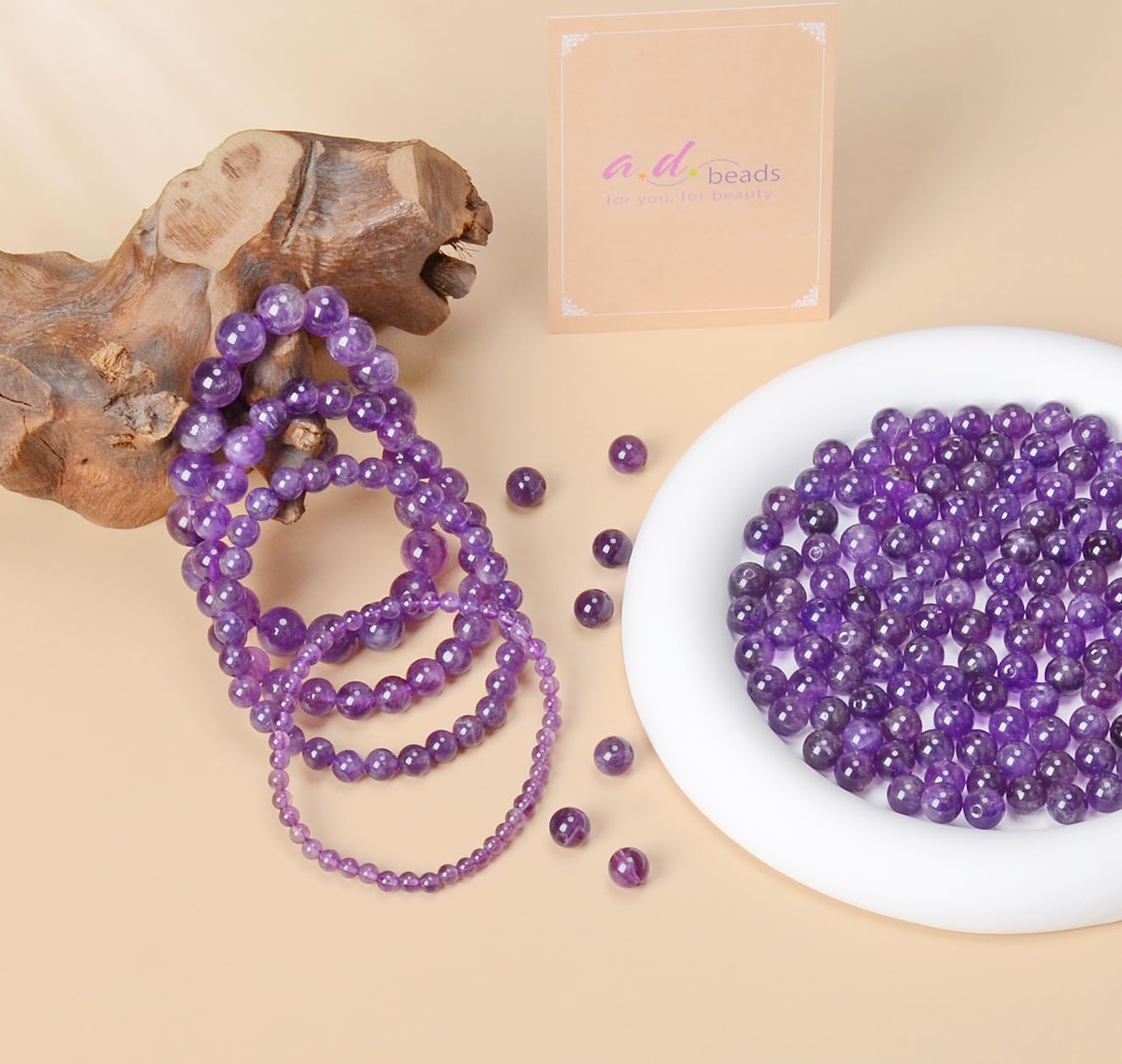 AD Beads Handmade Gemstone Stretch Elastic Bracelet Crystal Healing Reiki Nature's Beauty and Spiritual Essence Unisex (4mm, Purple Amethyst)