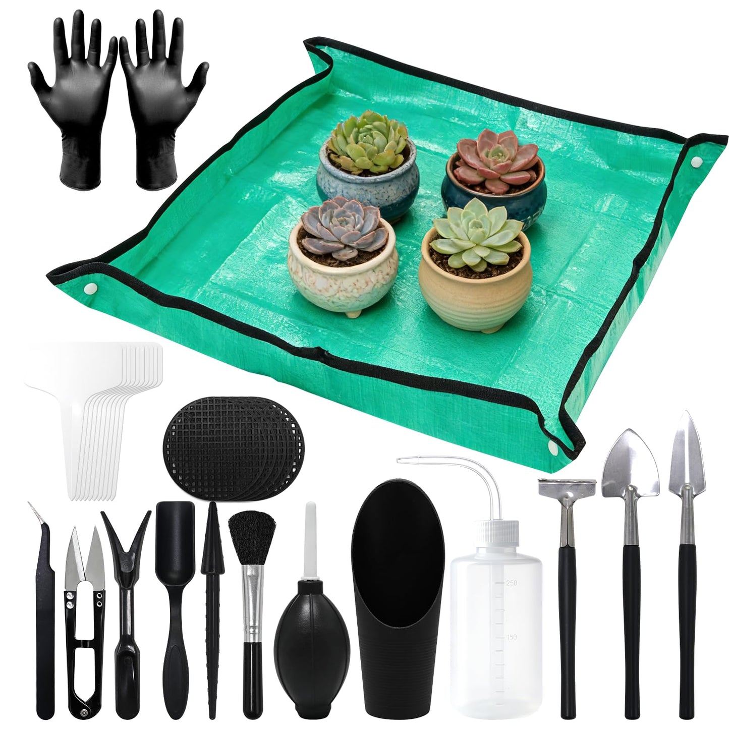 30PCS Mini Succulent Gardening Tools Set with 19.7" Waterproof Repotting Mat, Complete Indoor Plant Care Kit for Transplanting, Potting, Bonsai, Cactus, Houseplant & Fairy Garden