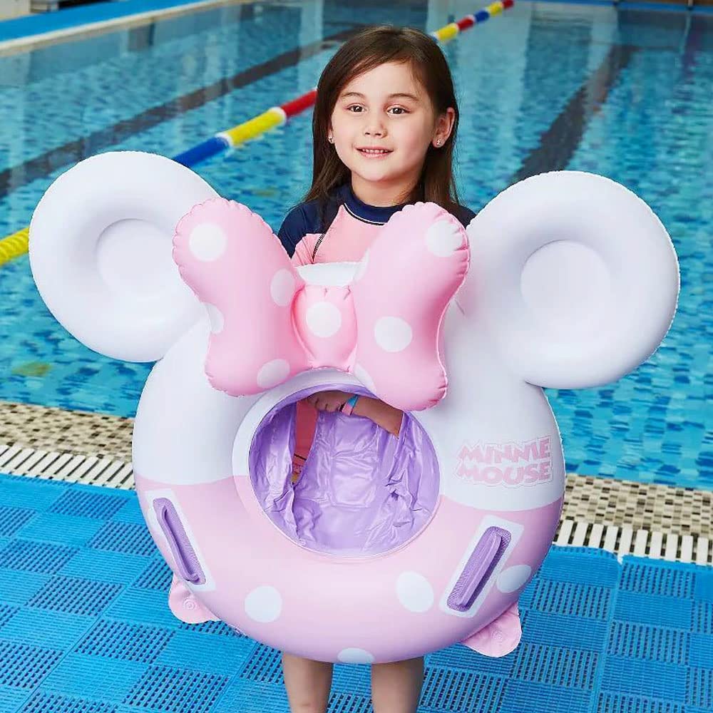 New Baby Swimming Pool Floats for Toddler Kids 8-48 Months Under 44lb, Inflatable Swim Ring Water Raft with Seat and Handle for Summer Beach Outdoor Children Infant Bath Toys (Pink & White Mouse)