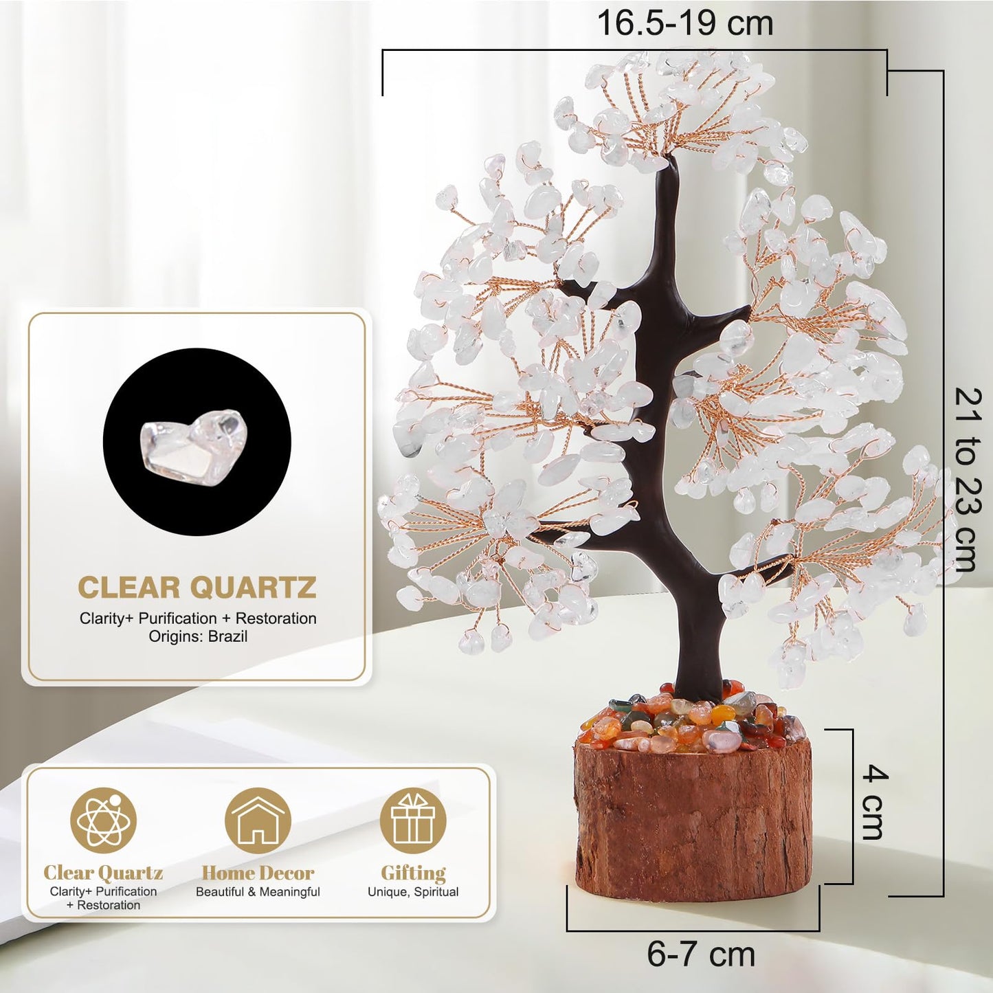 Clear Quartz Crystal Tree of Life for Home, Office, and Desk Decor，Handmade Bonsai for Clearity, Healing Crystals Money Tree，Perfect Concentration Gifts for Mom and Sister Friend