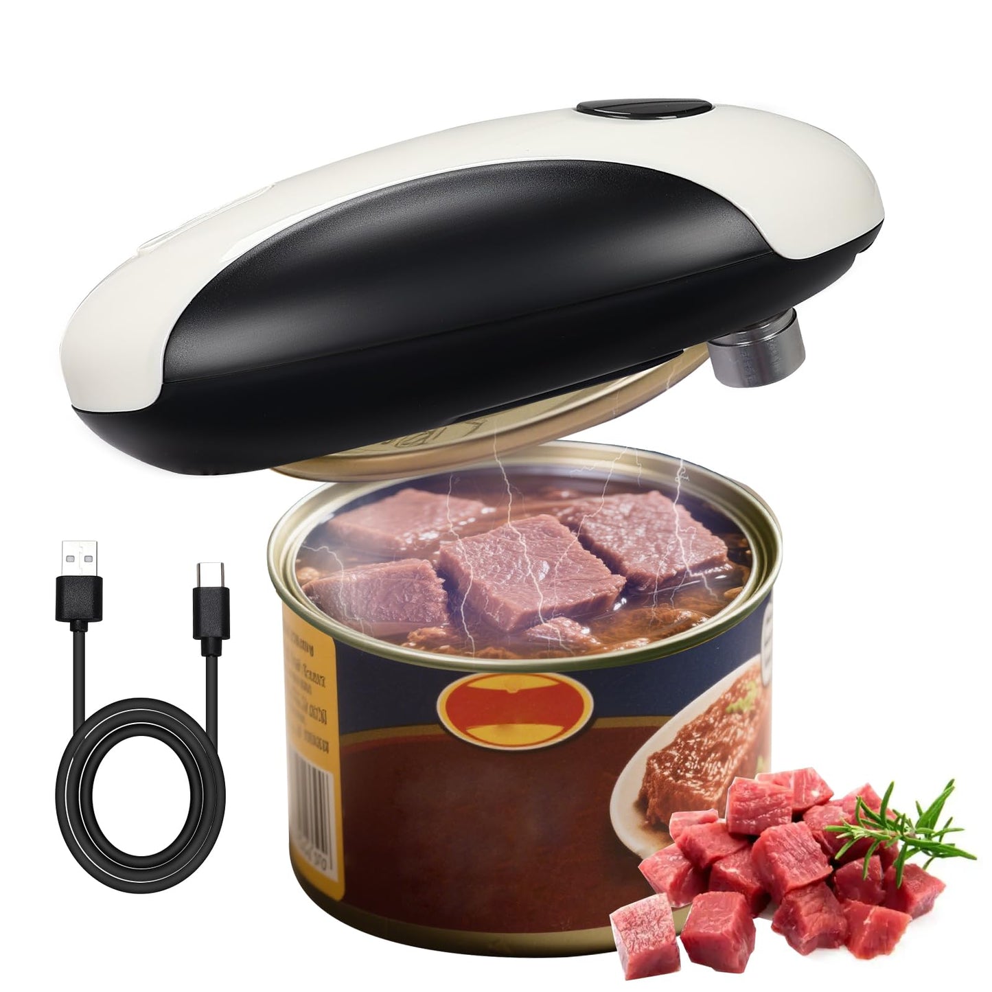AREYCVK Rechargeable Electric Can Opener, Portable Gadgets Side Automatic Opener Can Food Safety,Smooth Edged for Seniors with Arthritis for All CanSizes (Black &White)