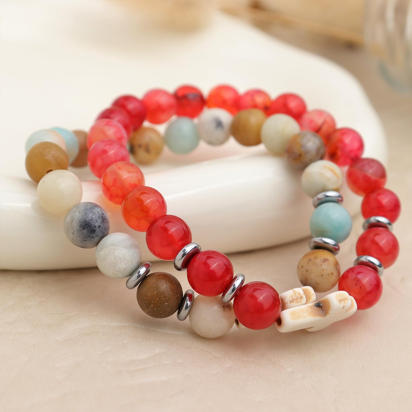 Frigotine Cross Red Agate Beaded Stretch Protection Bracelet for Man Woman, Handmade Carnelian Healing Stone Chakra Beads Elastic Bracelets Catholic Religious Accessories Fashion Jewelry Gift