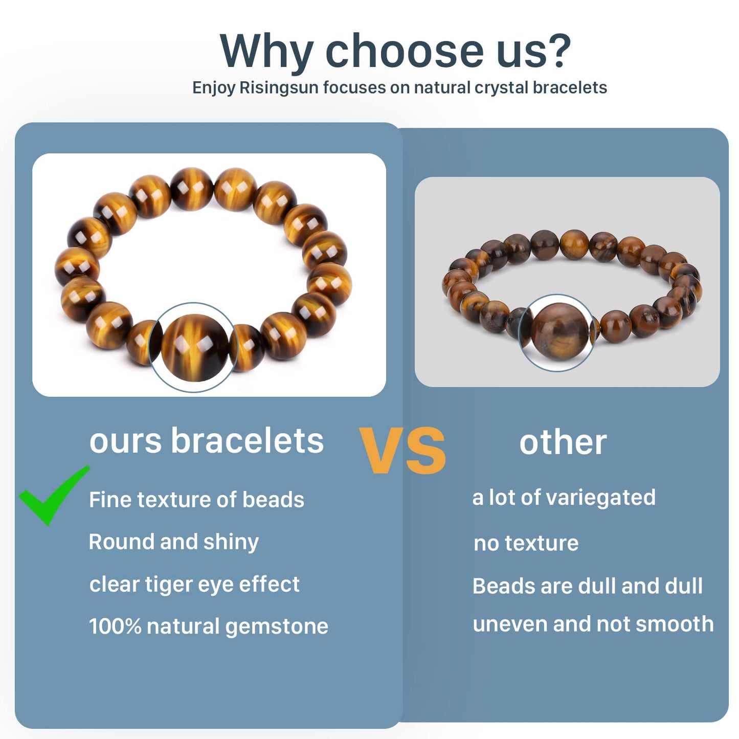 Enjoy Risingsun 12MM Tiger Eye Bracelet for men women,Release stress and fear,Courage And Confidence Bracelet, Handmade Natural Stone Crystal Bead jewelry Chakra Protection Bracelets (12MM)