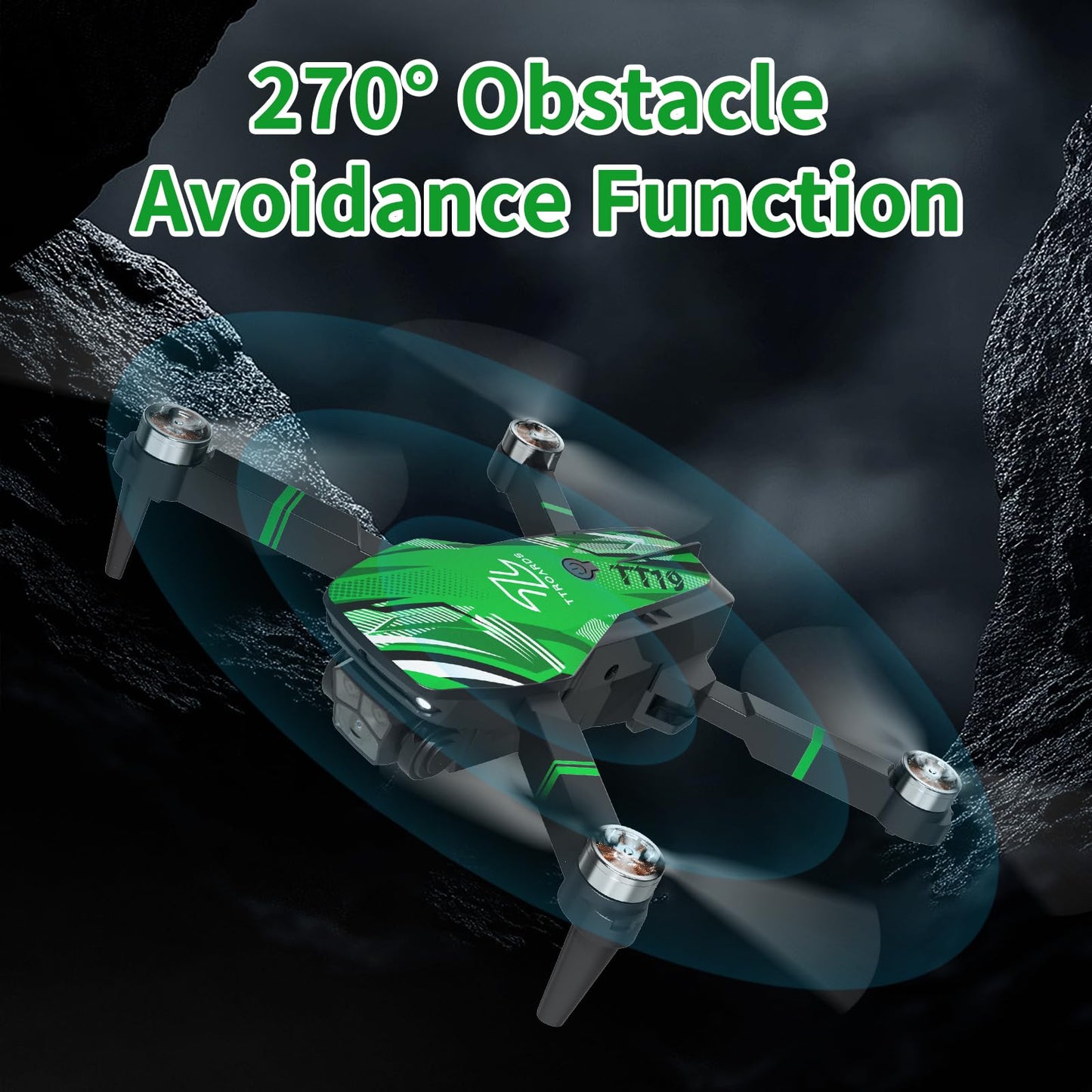 TTROARDS TT19 Drone with 4K Camera for Adults, Drones with 270° Obstacle Avoidance Function, Brushless Motor, Level 3 Wind Resistance, Foldable Quadcopter Mini Drone for Beginners, Green