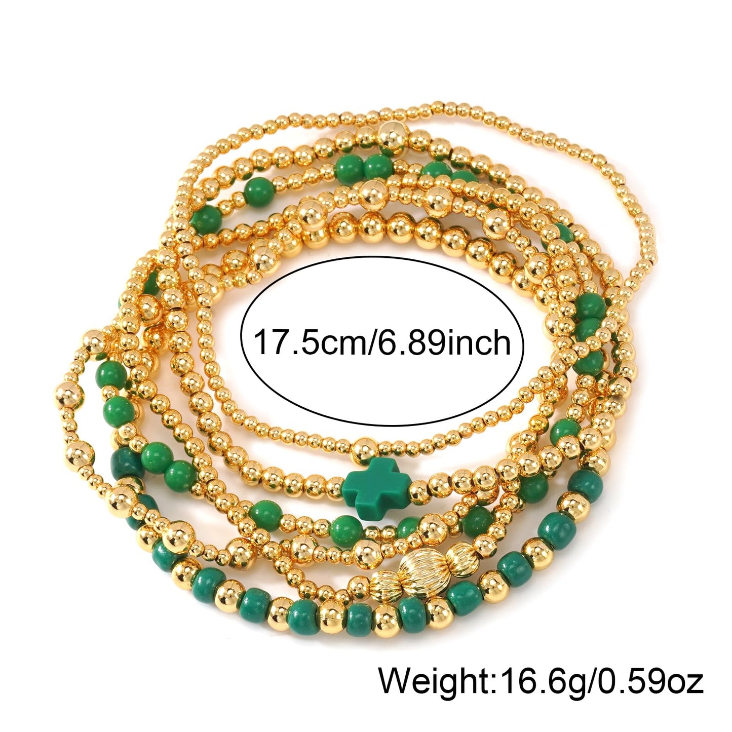 St. Patrick's Day Bracelets for Women,Gold Green Cross Beaded Bracelet Stack,Handmade Green Beads Stretch Stackable Bracelets Set Fashion Festival Party Saint Patricks Day Accessories Outfits Jewelry Gifts