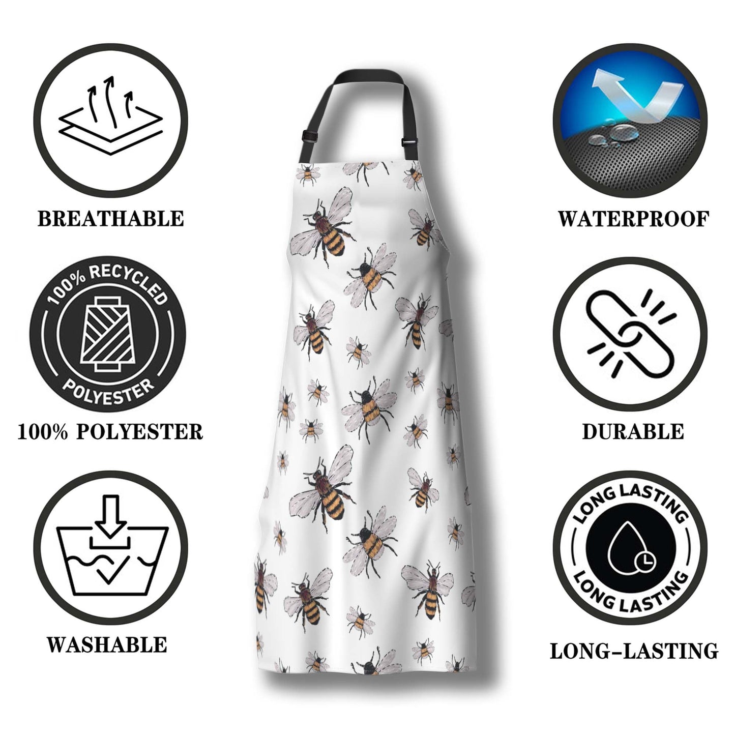 Olikked Funny Aprons for Adults Men Honeybee Big Small Funny Bee Insects Mans Apron for Kitchen Cooking Restaurant BBQ Painting Crafting Gardening 27” (W) x 31” (H), Waterproof Aprons