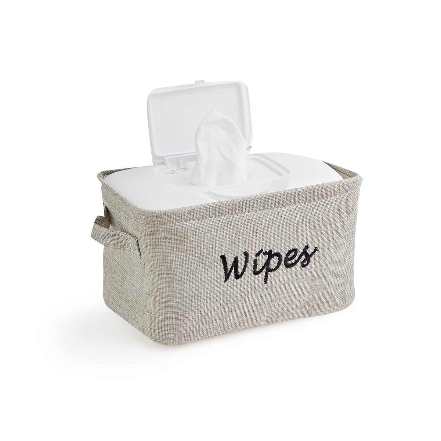 Dejaroo - Baskets for Organizing Wipes and Newborn Essentials, Diaper and Wipes Organizer, Embroidered Baby Shower Gifts for Moms, Linen Basket with Handle, 9 x 6 x 5.5 Inches, Grey