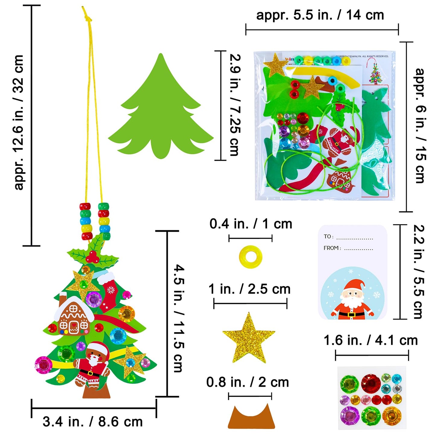 Winlyn 24 Sets Winter Decorations DIY Christmas Tree Ornaments 3D Pine Tree Necklaces Holiday Craft Kits Blank Foam Tree with Festive Foam Stickers for Kids Home Classroom Activities Party Favors