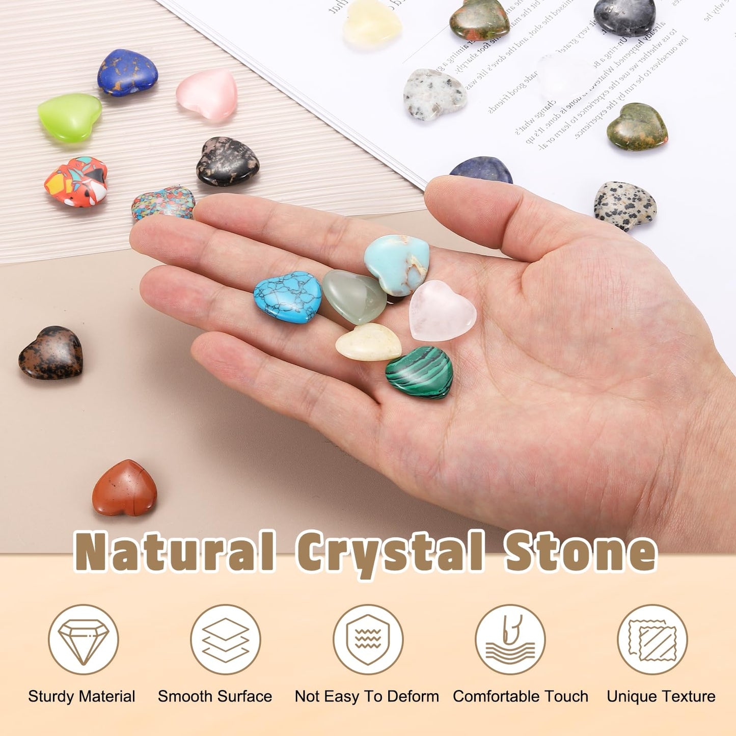 PATIKIL 10Pcs Natural Heart Shaped Crystal Stone, 0.8" Polished Love Gemstone Crystal, Pocket Rock Engraved Worry Stones for Women Valentines Gift Meditation 0.24" Thick, Malachite Crystal