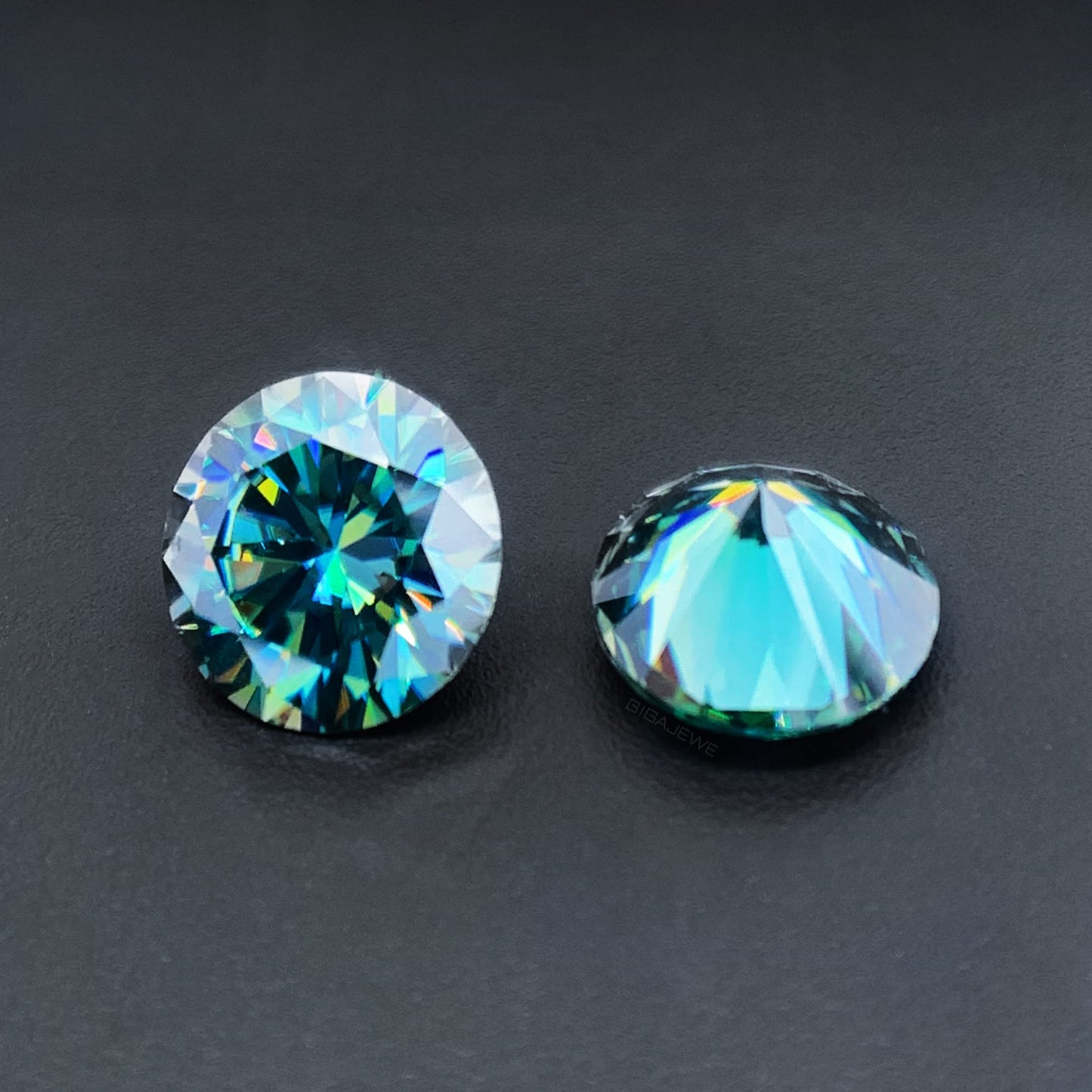 GIGAJEWE Moissanite Blue Green Color Loose Stone 8.0mm 2.0ct VVS1 Round Excellent Cut Gemstones For Jewelry Making With GRA Certificate
