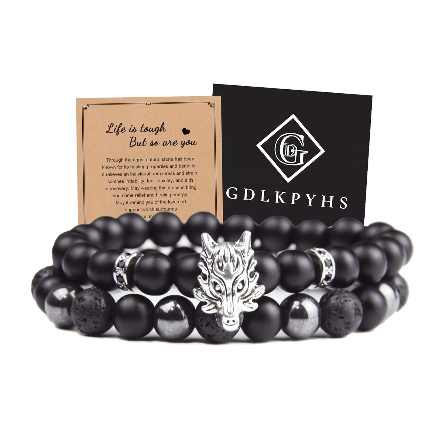 GDLKPYHS Black Obsidian Bracelets for Men - Dragon Bracelet - Tourmaline Beaded bracelets, 8MM Black Onyx Hematite Lava Stone Beads Triple Protection Bracelet for Men Women Gifts