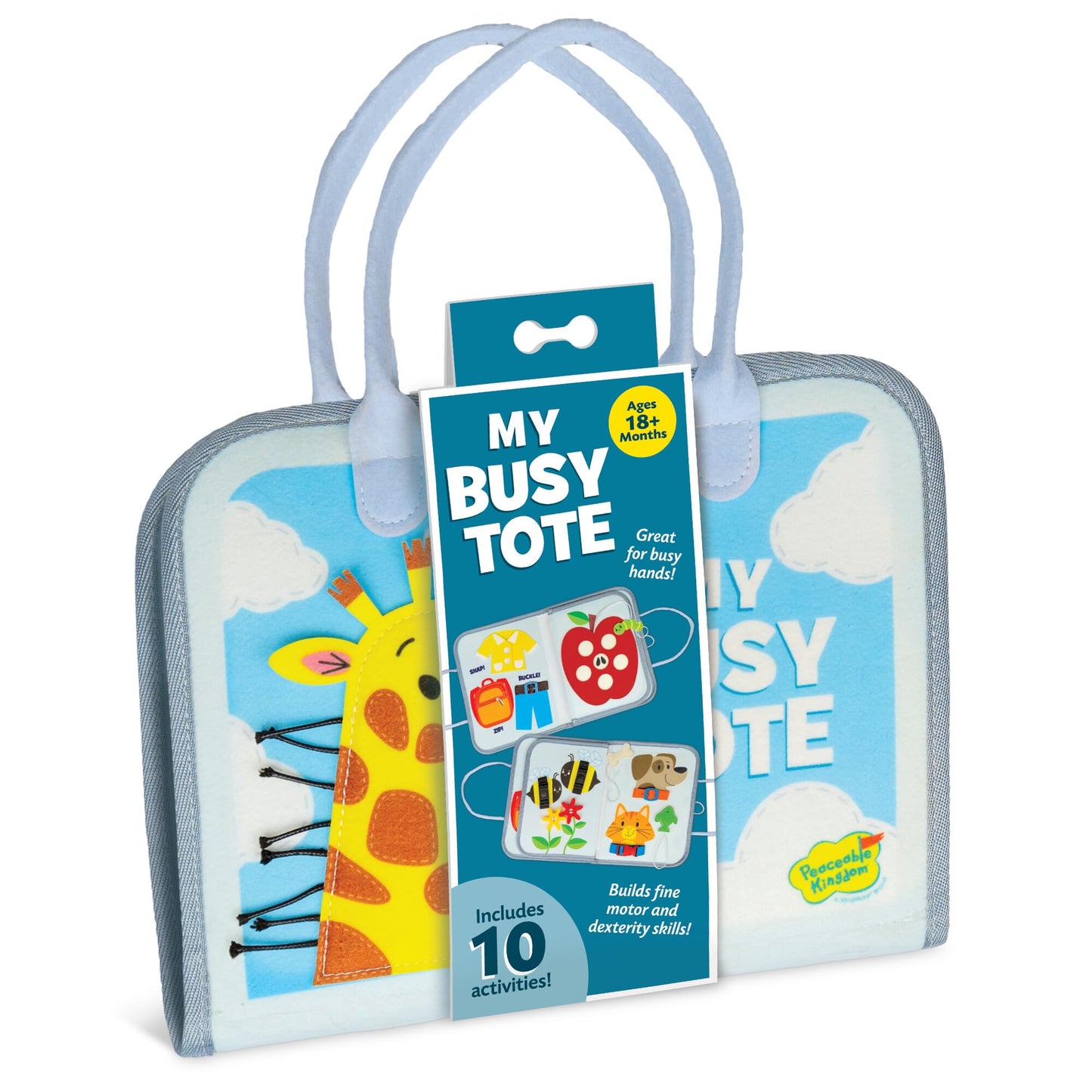 Peaceable Kingdom My Busy Tote – Soft Busy Book for Toddlers, Montessori-Inspired Sensory Learning Toy with 10+ Fine Motor Activities – Portable On‑the‑Go Activity Tote for Ages 18+ Months
