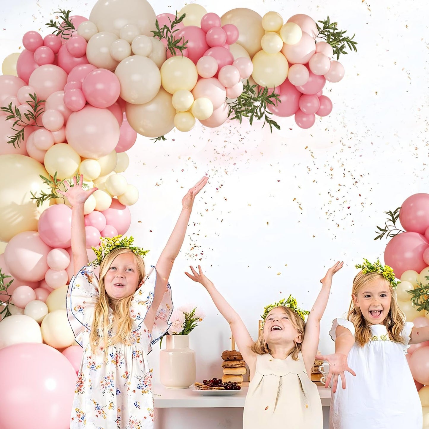 Pink and Yellow Balloon Arch Kit Pastel Pink Light Pink Yellow Sand White Balloons for Birthday Baby Shower Bridal Shower Wedding Bee Bear Themed Party Decorations