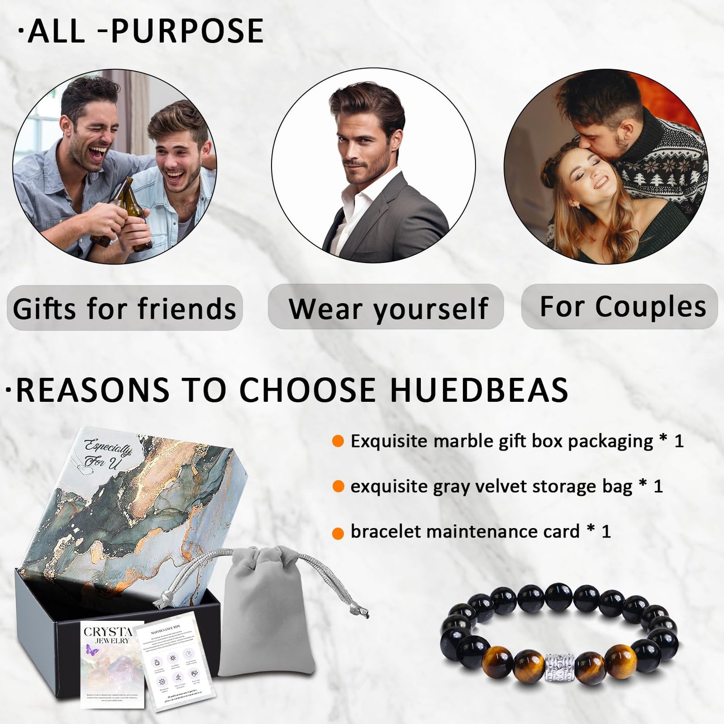 Tiger Eye Obsidian Beaded Bracelets For Men Gemstone Bracelets For Men &Women Fashion Natural Stone Men‘s Jewelry (yellow& black)