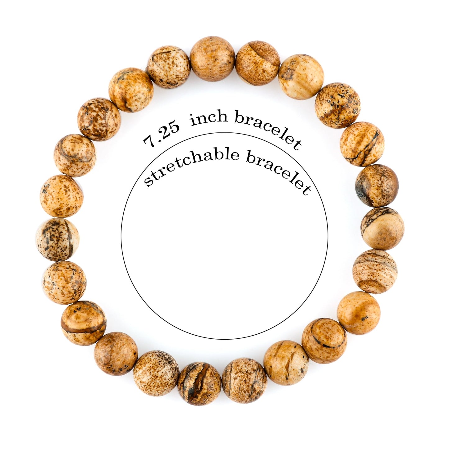 CRYSTALIS Elastic Stretch Picture Jasper Bracelet, Natural Beads, Chakra Healing Jewelry for Men & Women, Adjustable Bracelet, Gift Giving Bracelet, 7.25 to 7.50 inch