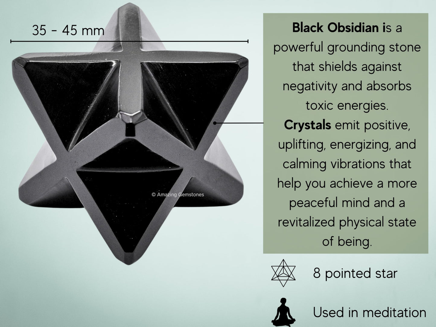 Amazing Gemstone Black Obsidian Merkaba Crystal - 1.5 Inches Metaphysical Merkaba Star for Meditation - Energetic Tetrahedron Crystal and Healing Stones for Spiritual Growth and Healing (35-40mm)