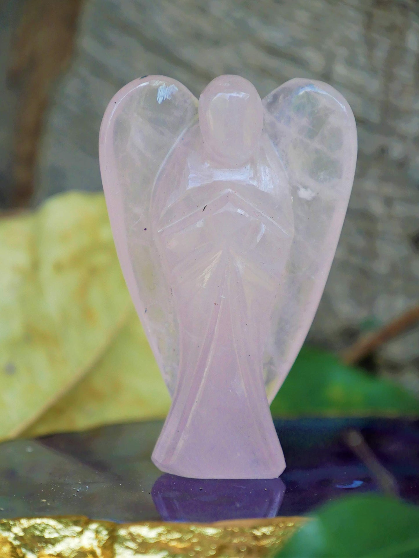Crocon Rose Quartz Gemstone Guardian Angel Healing Figurine, Hand Carved Pocket Angel - Crystals for Positive Energy, Handmade Mini Statue for Love, Peace & Healing, Natural Gemstone Healing Figurine