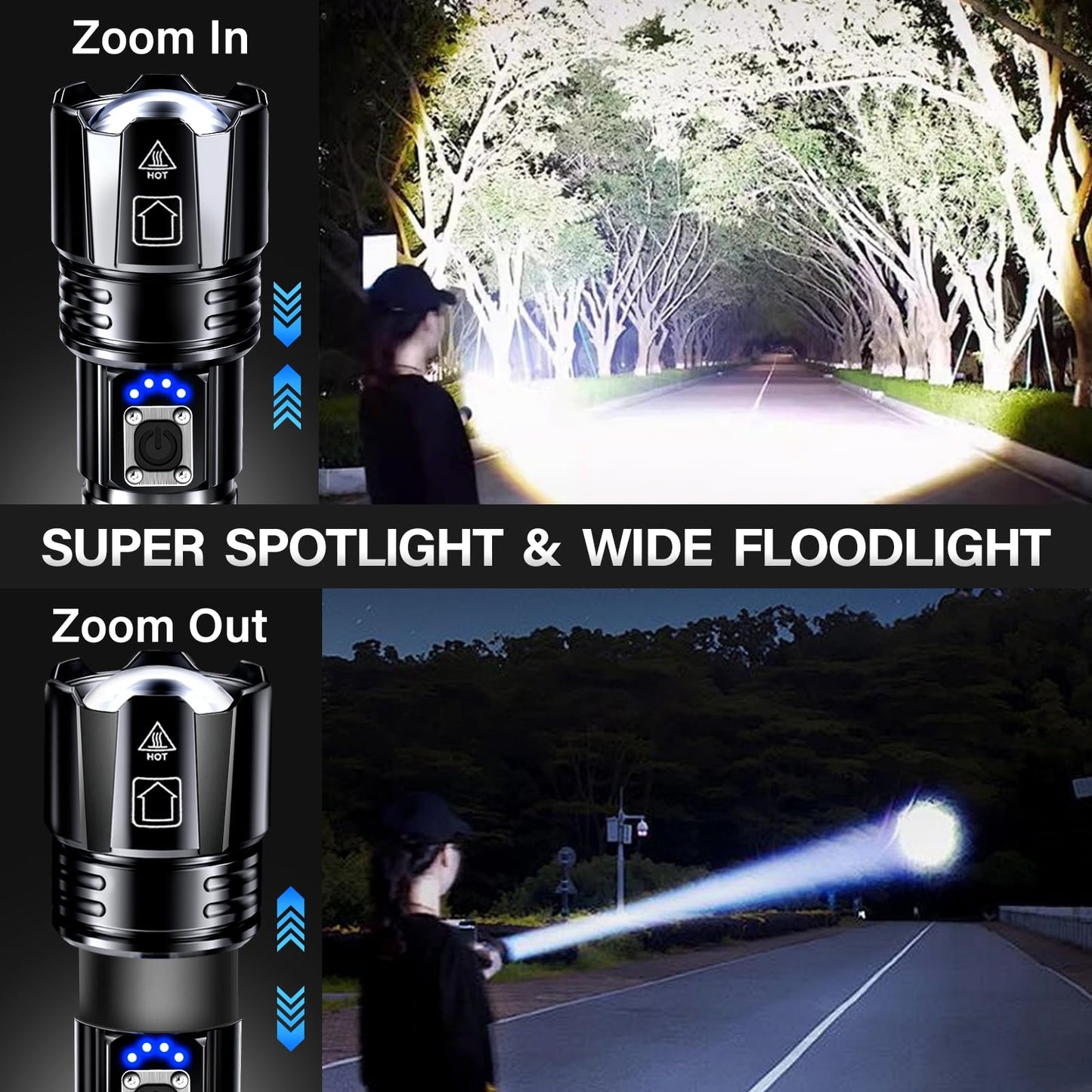 AKNEAR Rechargeable LED Flashlight High Lumens, Super Bright Flashlights with Zoomable & USB C Rechargeable & 5 Light Mode & IPX7 Waterproof, Powerful Flash Light for Home, Hiking, Camping
