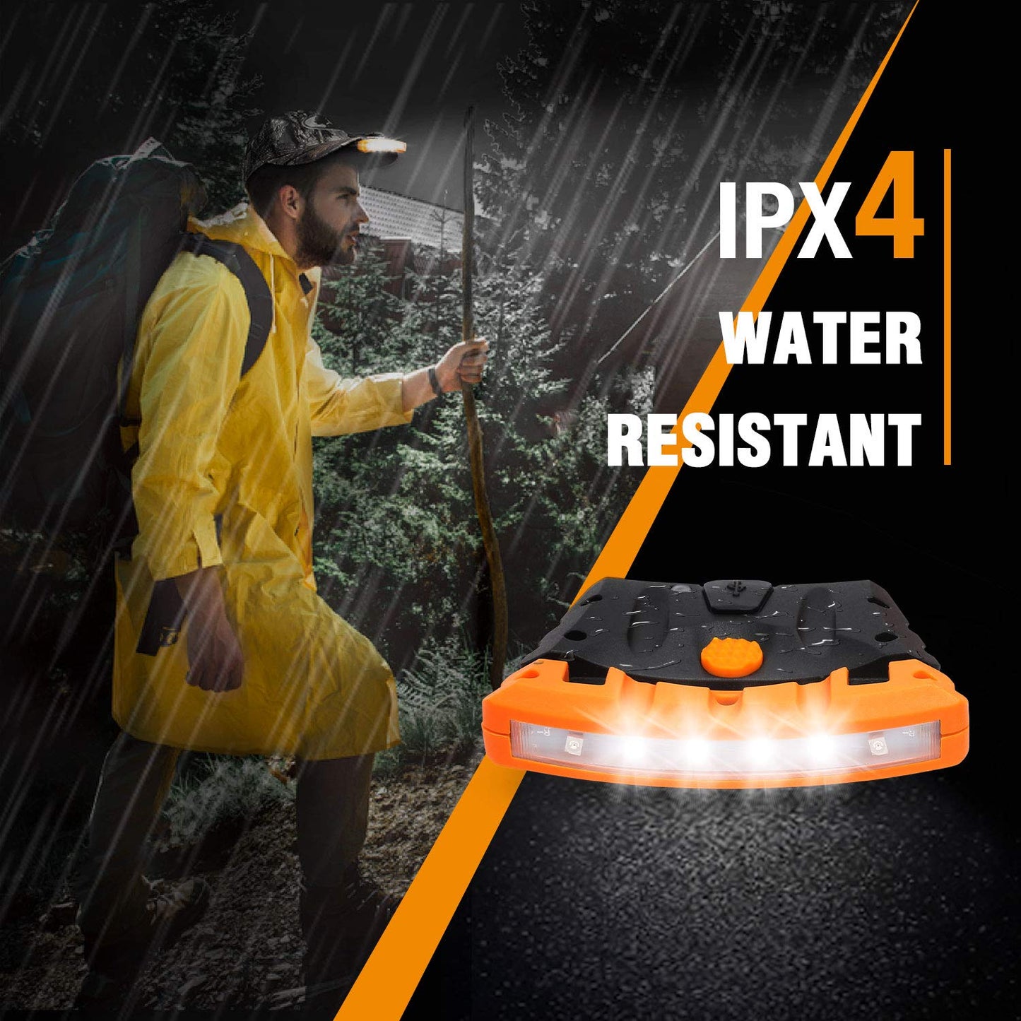 EverBrite 2 Pack Rechargeable Hat Light, Waterproof Clip on Cap Light with Memory Function, Red Light, and Pivoting Head,IPX4 Water Resistant