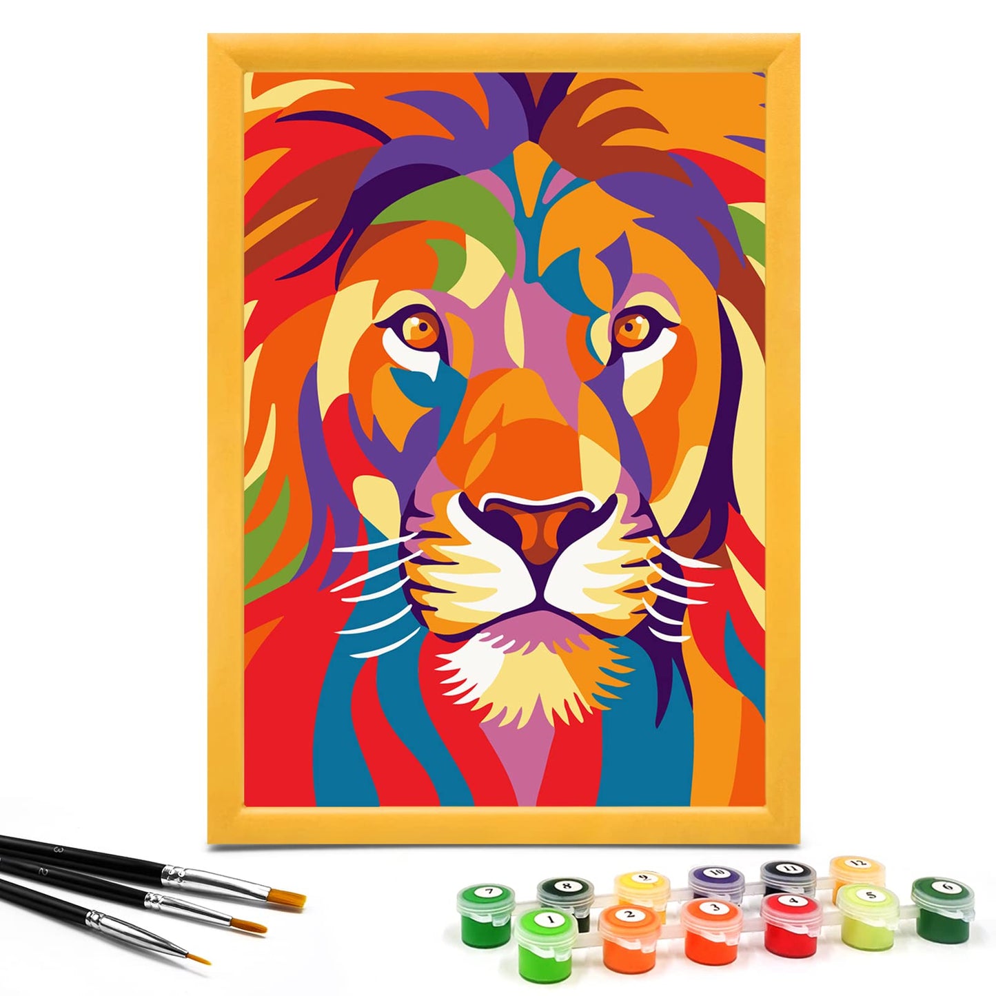 Nariolar Paint by Numbers for Kids Ages 4-8-12 with 7X9.5 inch Pre-Printed Cardboard,11 Acrylic Paint Pots and 3 Painting Brushes, Room Decor for Children,(Proud Lion)