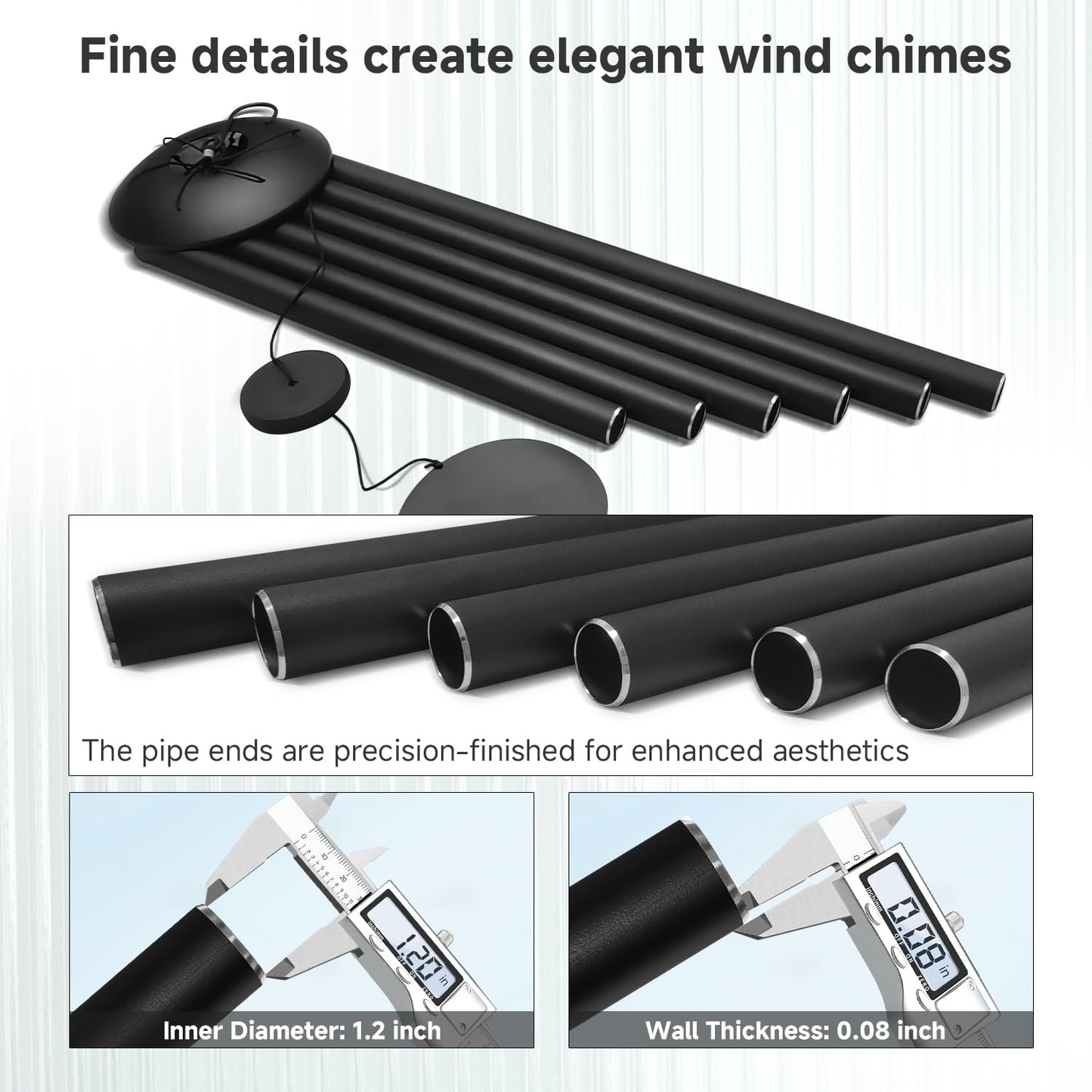 45" Large Wind Chimes for Outside, 6 Thick and Bold Aluminum Tubes Tuned Relaxing Melody Wind Chime Deep Tone, Big Wind Chimes for Garden Patio Decor, Great Gift Idea for Mother's Day (Black)