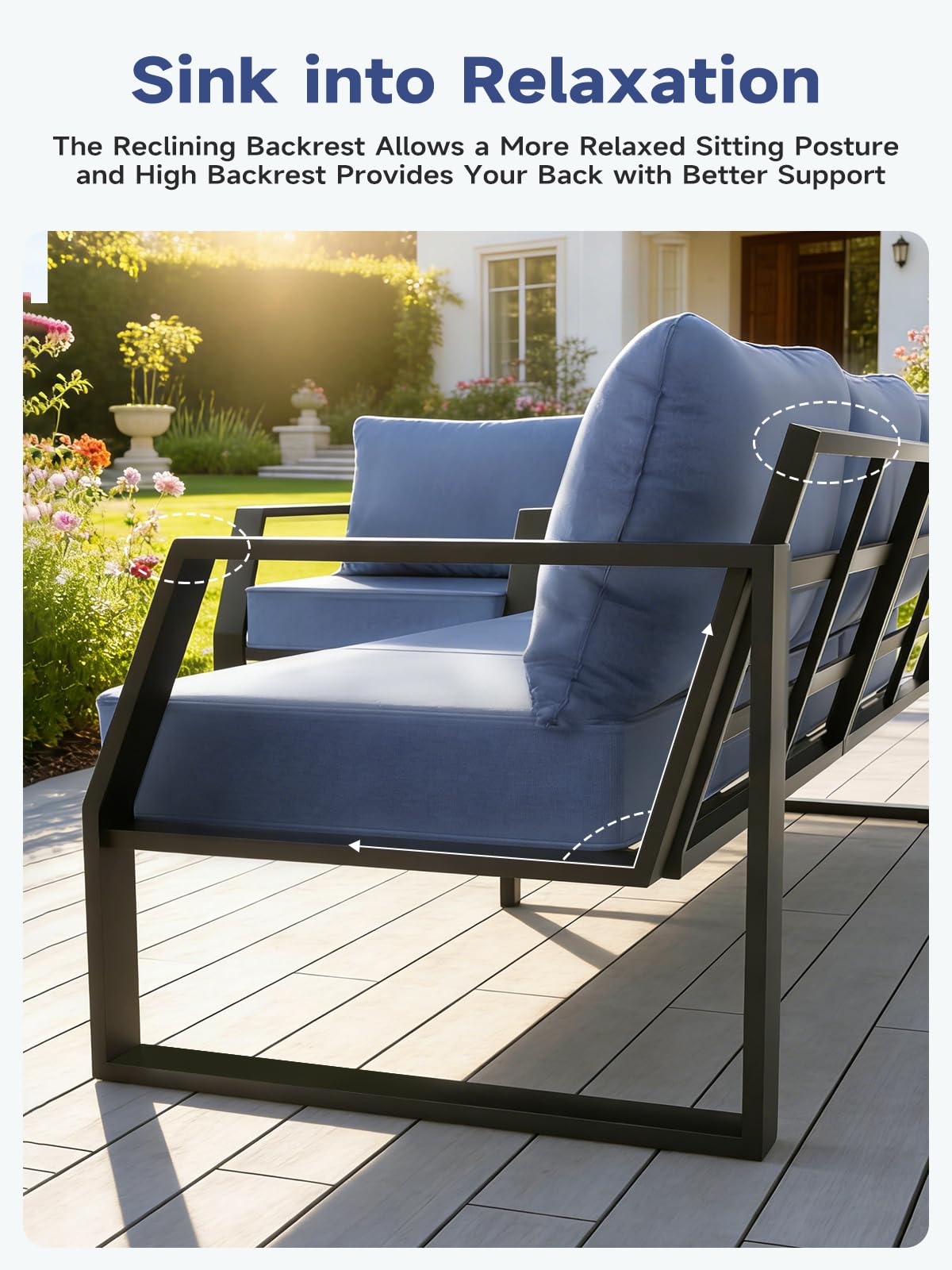 knocetx Oversized Outdoor Aluminum Patio Loveseat, 5" Thick Cushions Deep Seat Sofa, Modern Design with Wide Armrests, All-Weather Rustproof Frame for Backyard, Porch, Garden