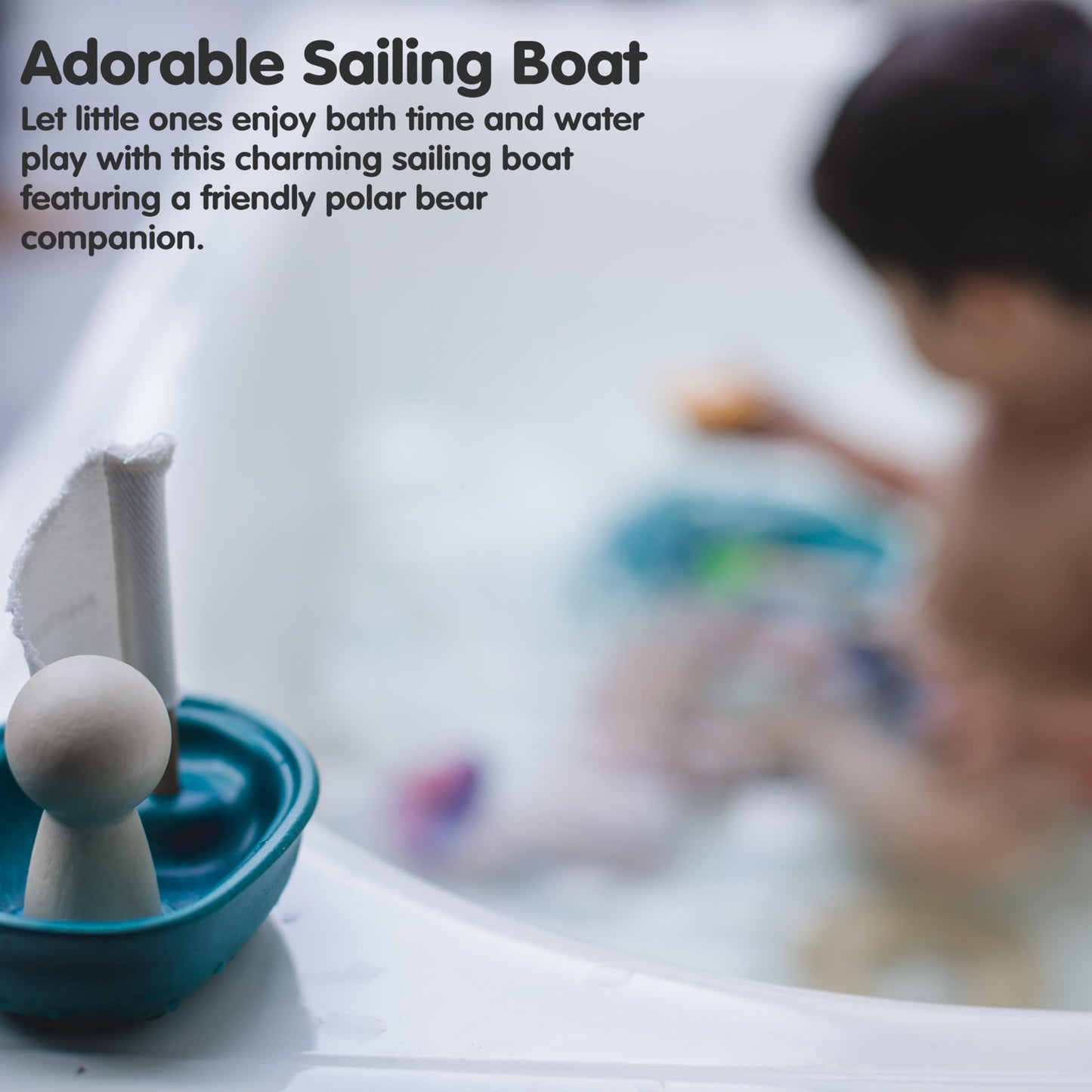 PlanToys® Polar Bear Sailing Boat Bath Toy for Toddlers | Montessori Wooden Water Toys for Kids | Eco-Friendly Floating Boat for Bathtub, Pool & Water Table