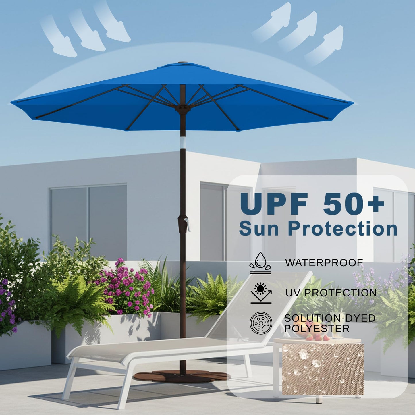 Tobeos 11FT Patio Umbrella, Outdoor Umbrella with with 8 Sturdy Fiberglass Ribs,Market Table Umbrella with Push Button Tilt and Crank,Suit for Backyard,Garden,Pool,Deck(Royal Blue)