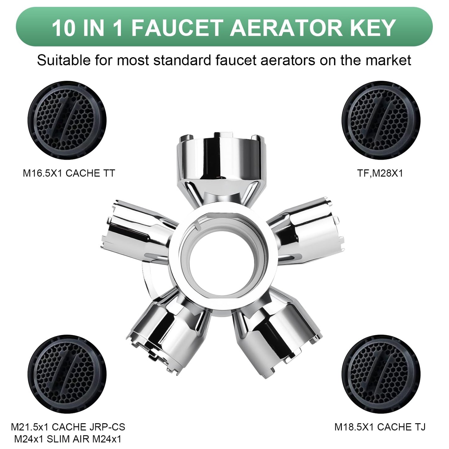 Upgraded Metal 10-in-1 Faucet Aerator Tool - Universal Plumbing Repair Removal Kit, Compatible with Hidden Thread/Housed Aerators, Covers M16.5/M18.5/M21.5/M22/M24/M28 Sizes, Long-Lasting Metal Build