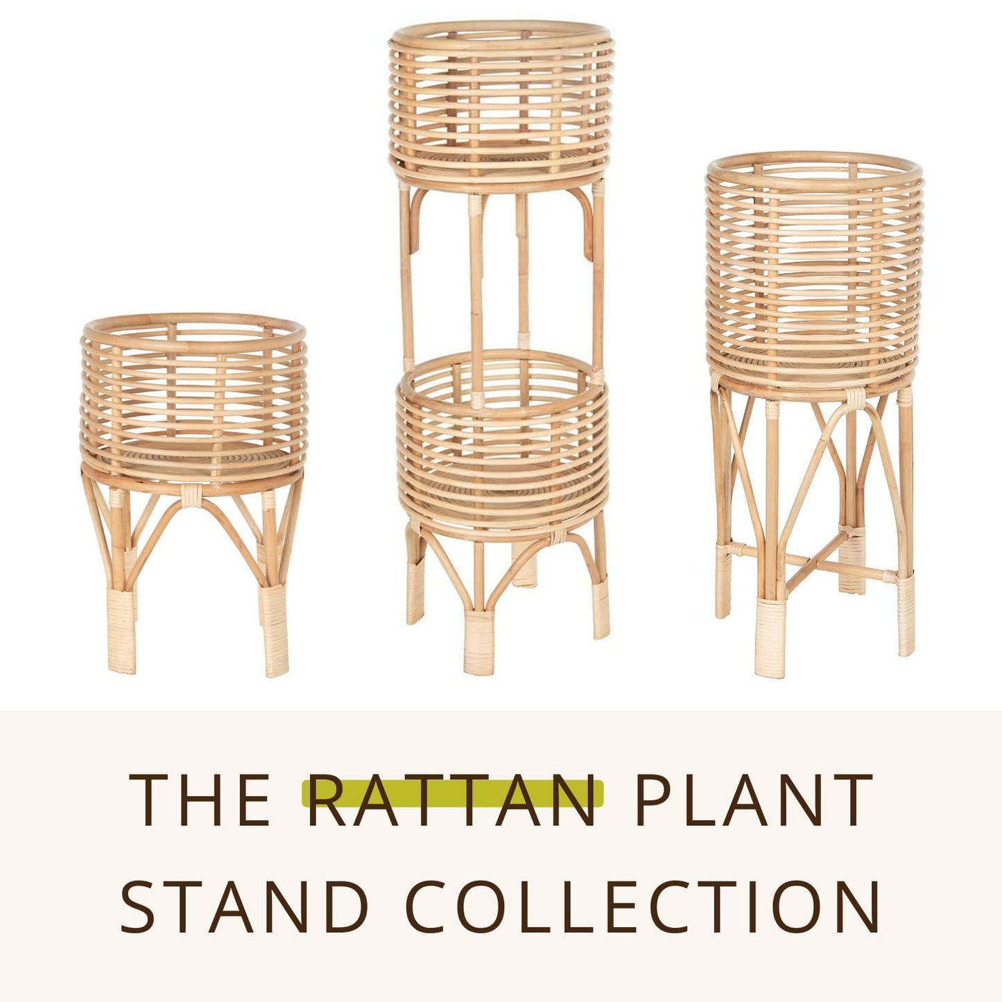 KOUBOO Rattan Indoor Plant Stand - Plant Holder, Rattan Shelf, Tiered Plant Stand, Planter Display, Home Storage for Plant Pots, Medium, Natural Brown