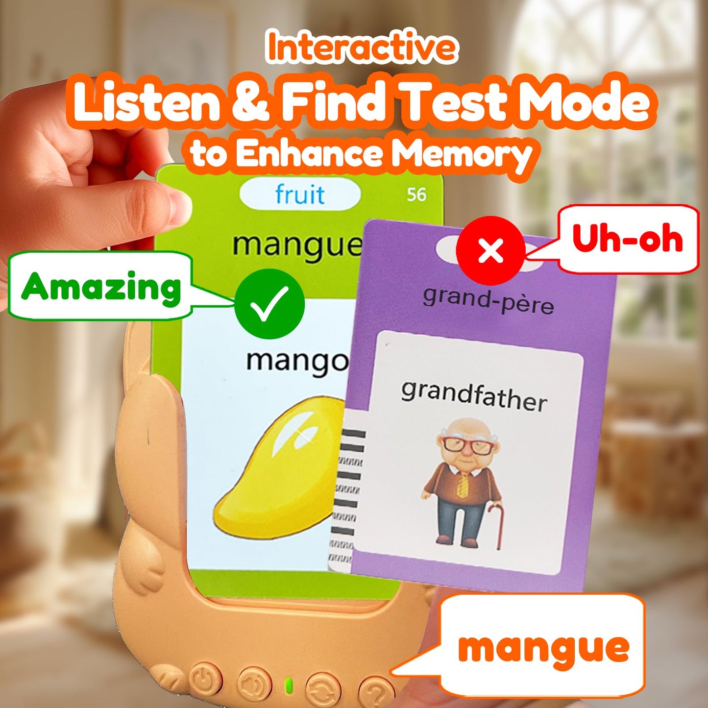 MoLingvora Talking Flash Cards Bilingual for Toddlers - French English Flashcards for Kids Adults, Test Mode, Pocket Speech Children, Interactive Vocabulary Learning, Audible Gifts Boy Girl (French)