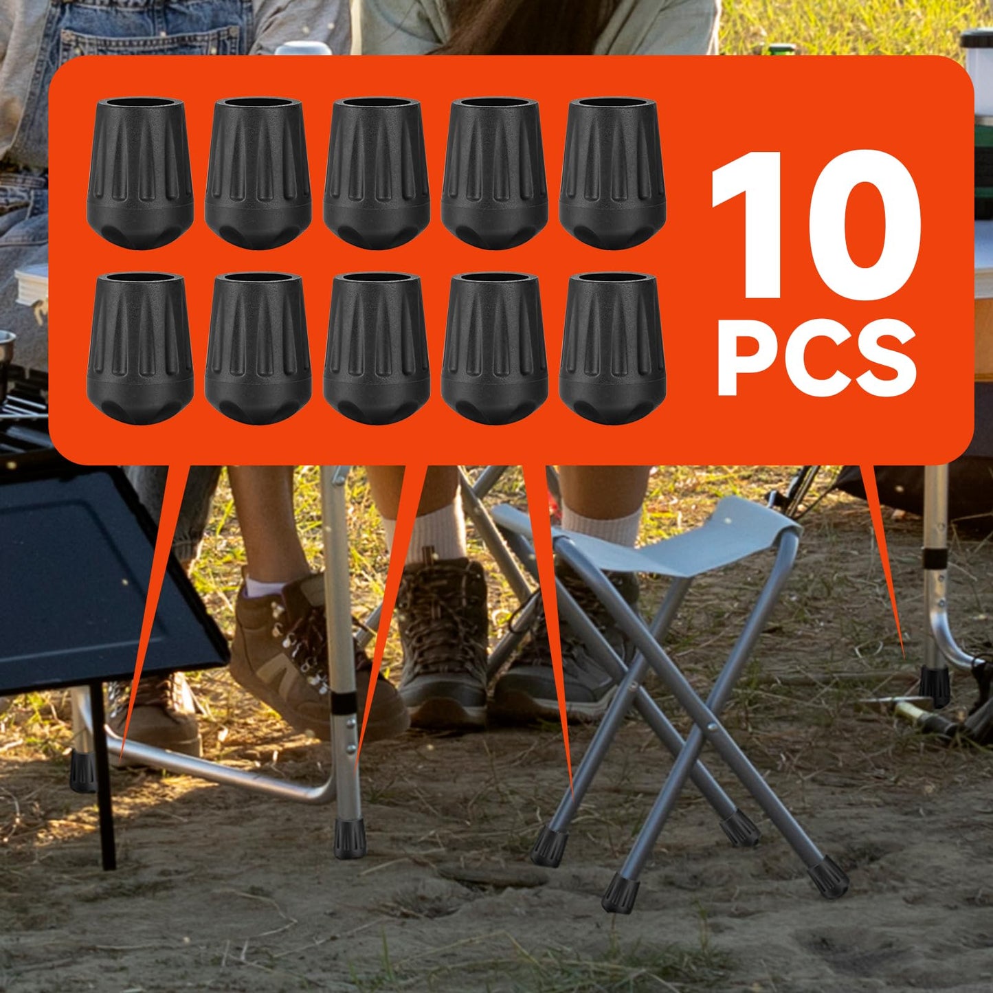 Easecos 10 Pcs Camping Chair Leg Tips Non-Slip Chair Leg Cover Caps Outdoor Folding Table Feet Replacement Protector Pads for Camping Picnic Hiking Fishing Lawn