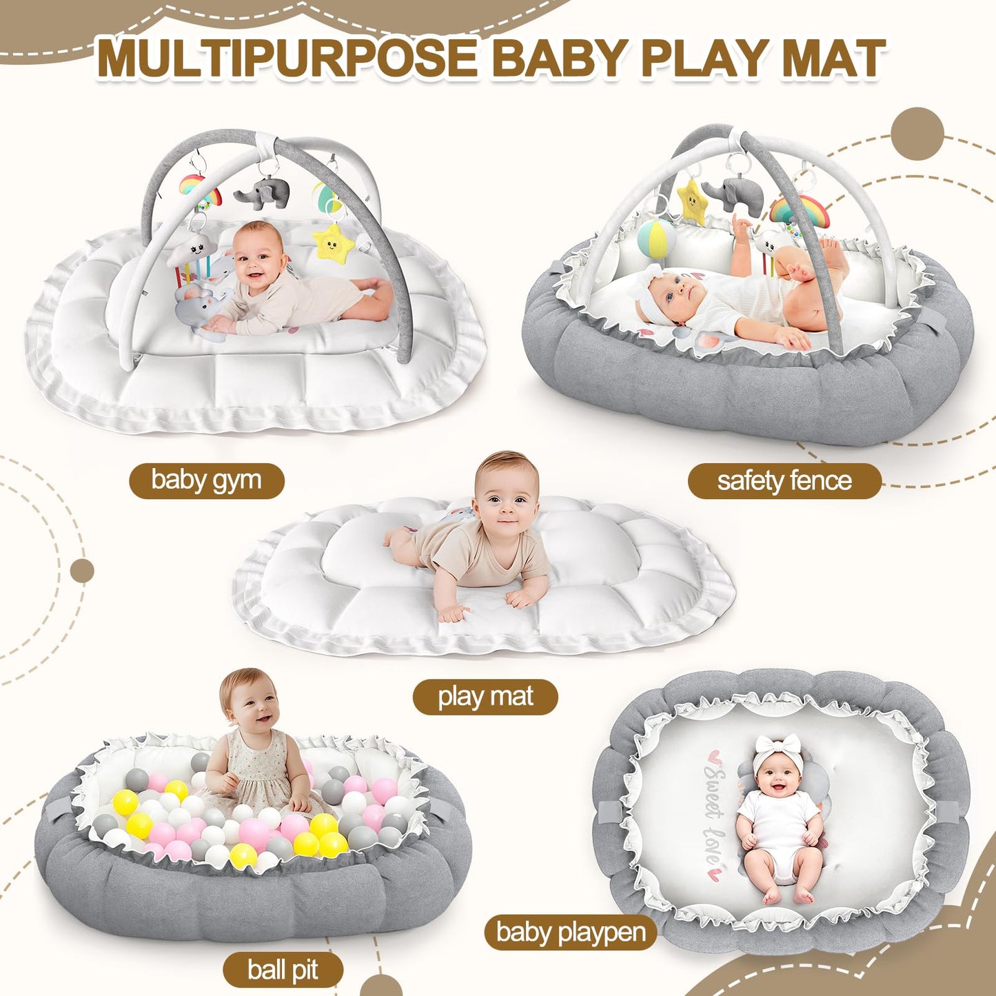 OCATO Baby Play Mat Gym: Baby Play Gym Mat Thick Large Baby Activity Center from Baby to Toddler Skills Development Baby Essentials Baby Shower Gifts Boy Girl for Babies 0-6-12 Months