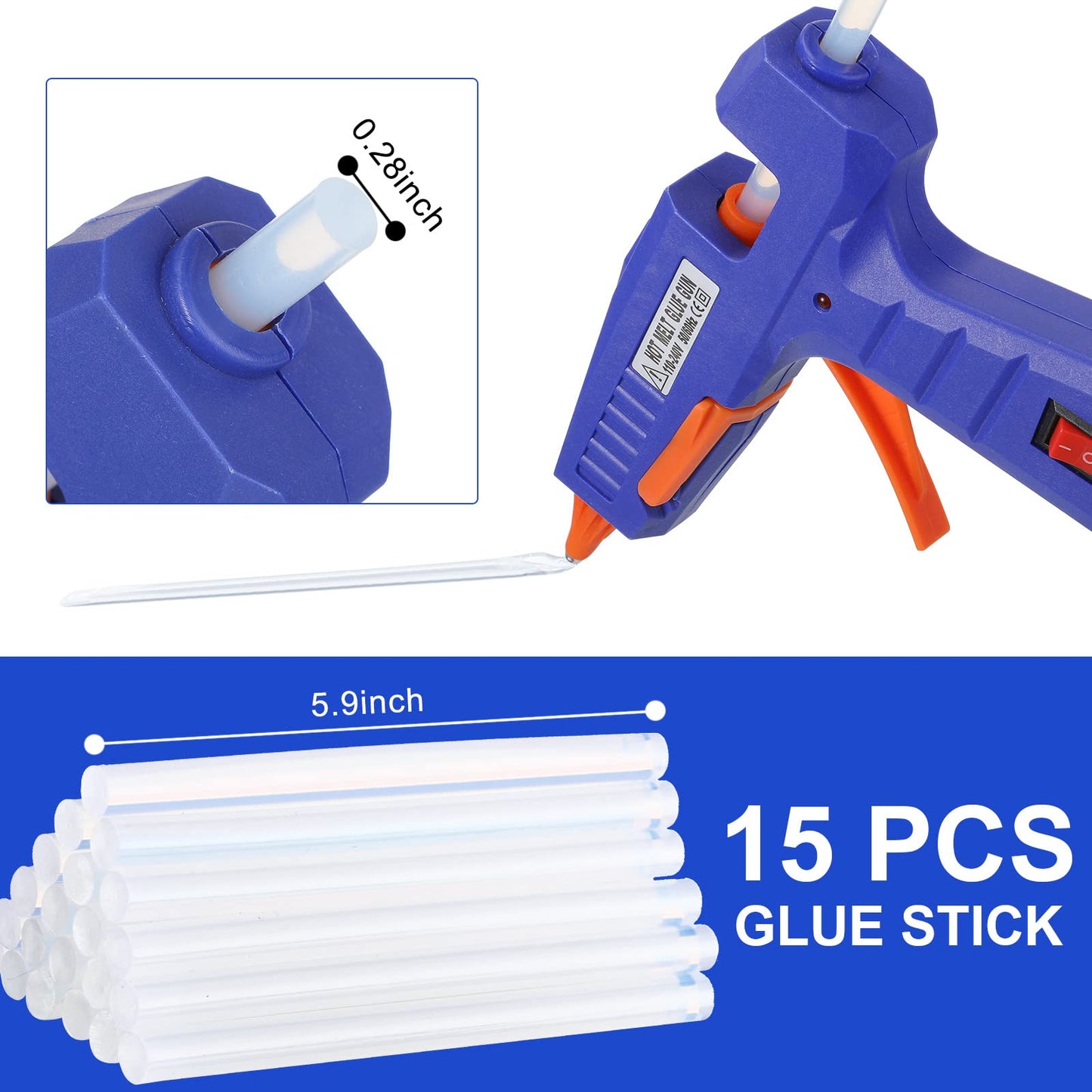 3 Pieces Glue Gun with 15 Glue Sticks, Hot Glue Sticks Mini Hot Glue Gun Kit Fast Preheating Craft Glue Guns for DIY Arts Home School Holiday Decoration, 30W, Blue/Orange/Pink