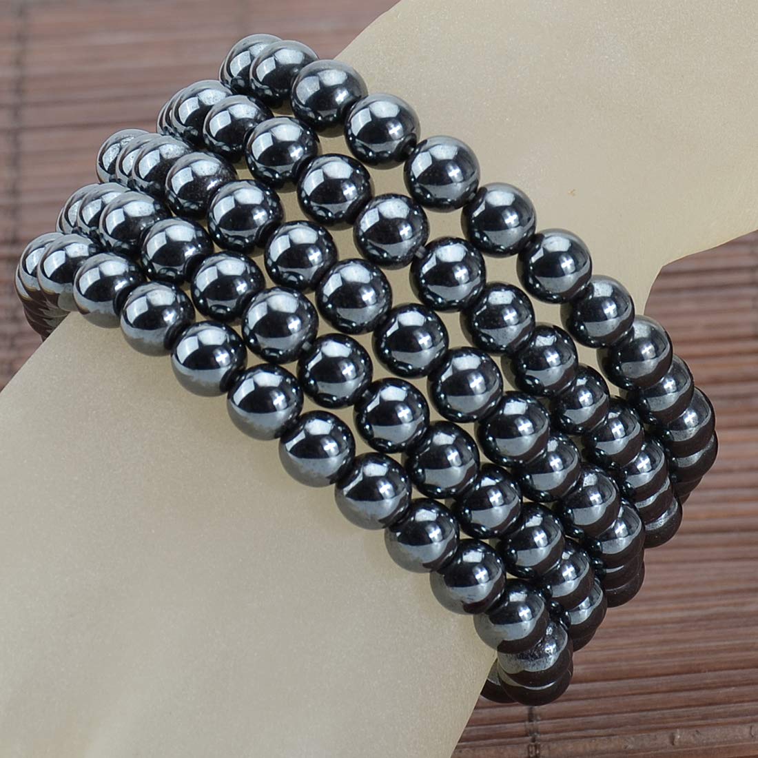 MASSIVE BEADS Hematite - Health and Healing Stone - Handmade Yoga Stretch Elastic Bracelet Natural Stone Crystal Healing Power Energy Gifts for Unisex Adult 8mm