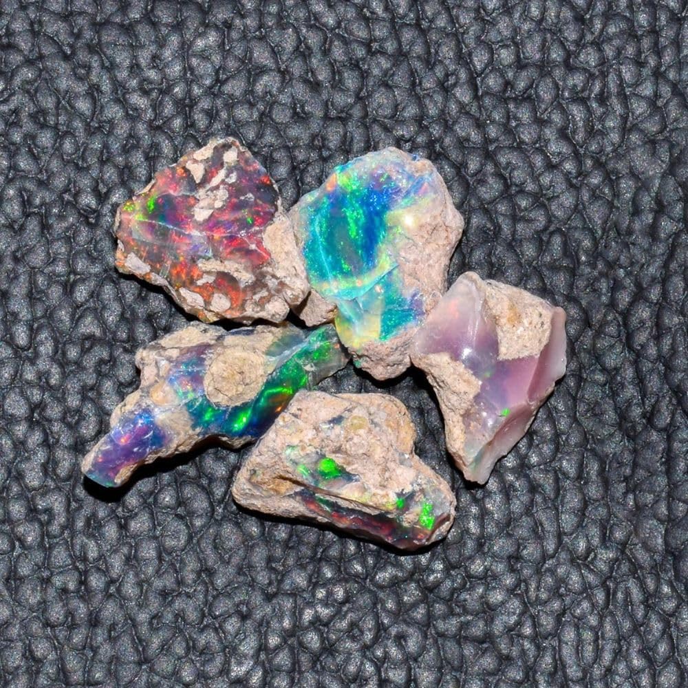 Natural 25 Cts AA Raw Ethiopian Opal Rough Gemstones Lot Multi Fire Welo Opal Stones for Tumbling & Jewelry Making Supplies Healing Crystals Gems Rocks Loose Gemstones