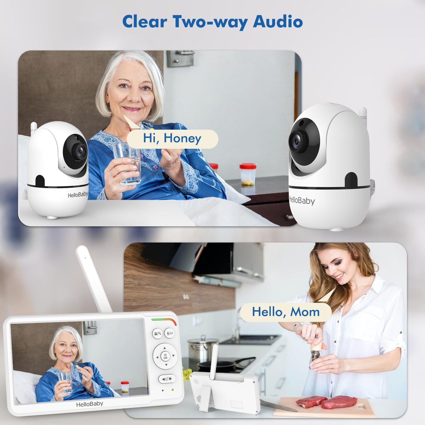 HelloBaby World's First 6" IPS Split Screen Baby Monitor with 2 Cameras - No WiFi, 30hr Battery, 355° Pan-Tilt, Night Vision, 1000ft, Portable Travel Video Audio Monitors with Temp Alert/Lullabies/VOX