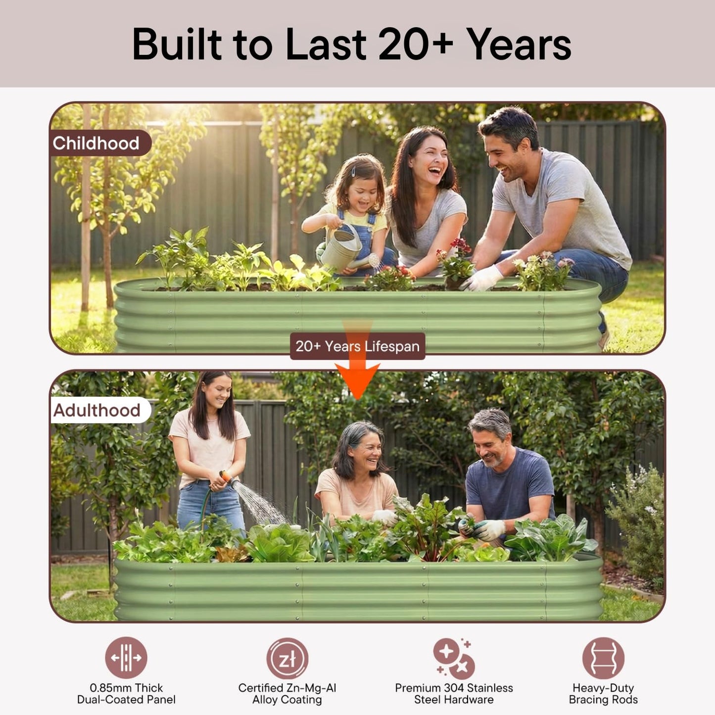 Annoell 4-Pack Raised Garden Bed 6x2x1.5 ft, 17" Tall Galvanized Metal Planter Boxes Outdoor, Durable Steel Flower Bed for Herb Strawberry, Zn-Al-Mg Garden Boxes for Small Space - Sand Beige