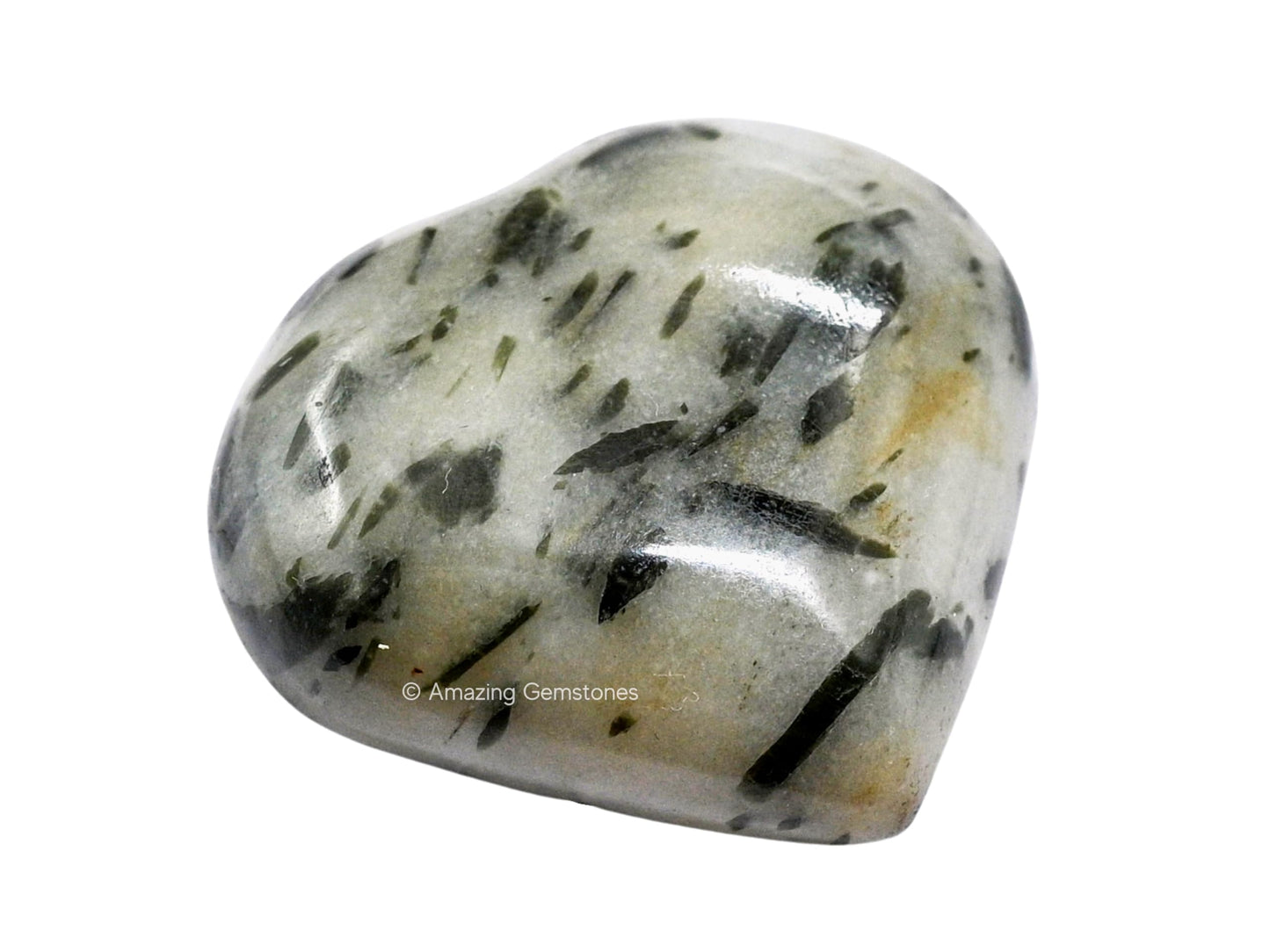 Amazing Gemstone Green Tourmaline in Quartz Crystal Heart Palm Stone - Pocket Massage Worry Stone for Natural Body Chakra Balancing, Reiki Healing and Crystal Grid