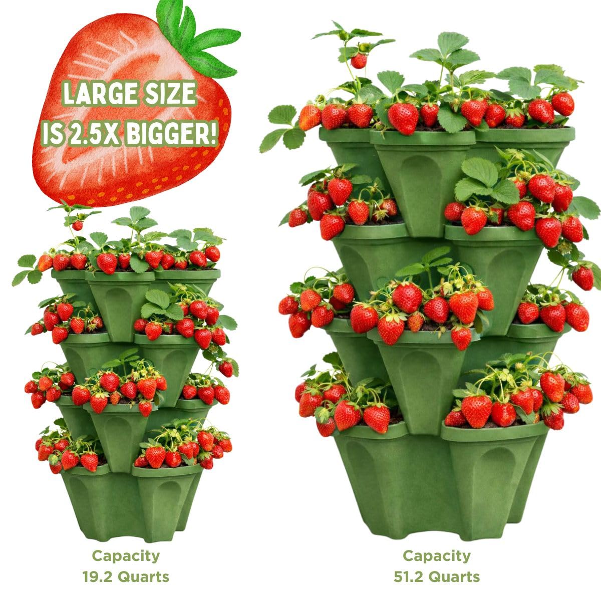 Large Vertical Planter Tower, 4 Tier Stackable Garden Planter, 16 Plant Sites, Heavy Duty Strawberry Planter, Vertical Growing System with Center Hole, Made in USA (4, Sagebrush Green, Large)